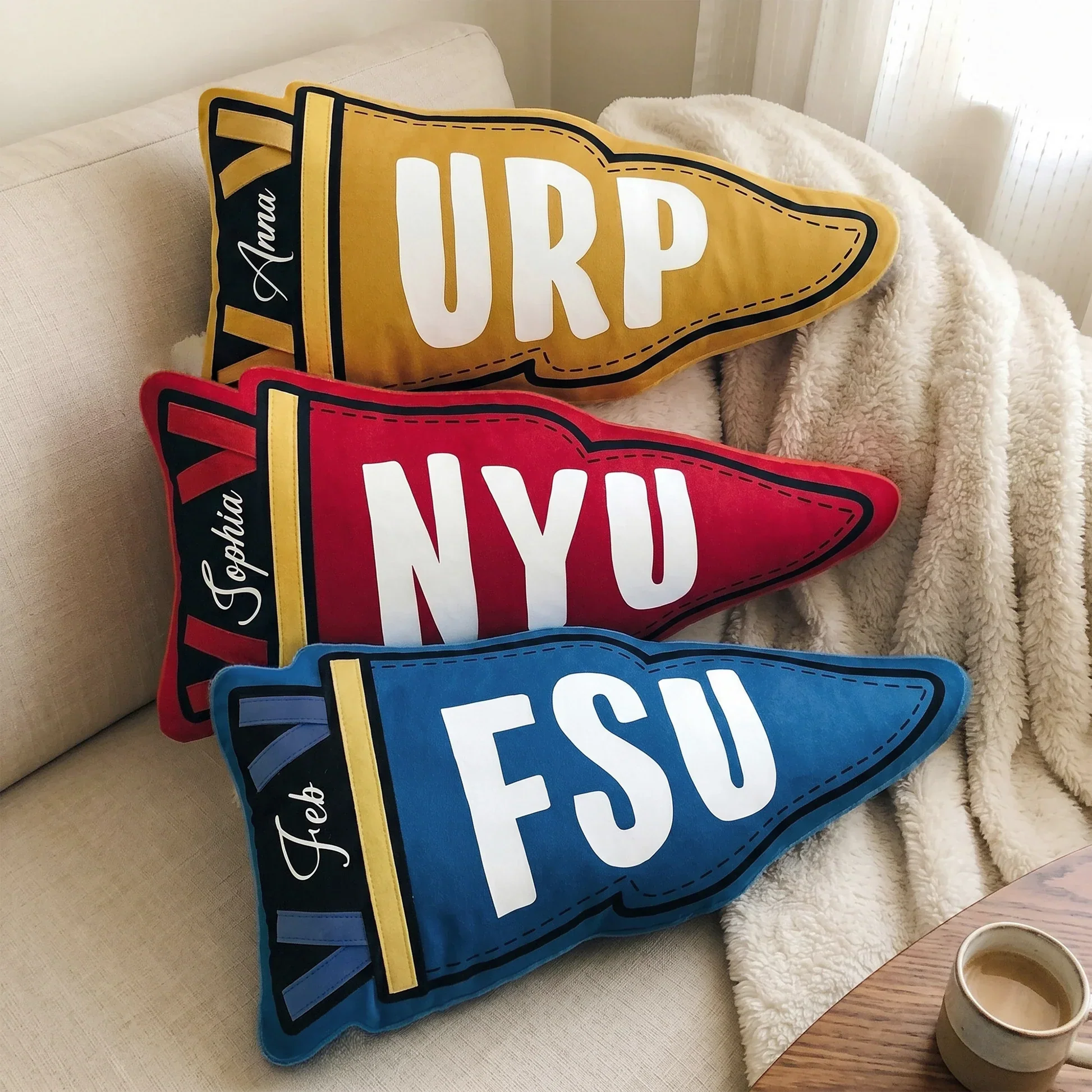 Personalized School Pennant Shaped Pillow, Bold Dorm Decor, Unique Creative Gift for Students - Image 2