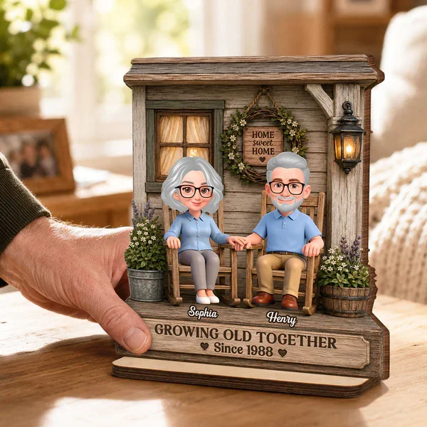 Growing Old Together 2-Layer Wooden Plaque, Rocking Chair Couple Holding Hands, Creative Anniversary Gift - Image 3
