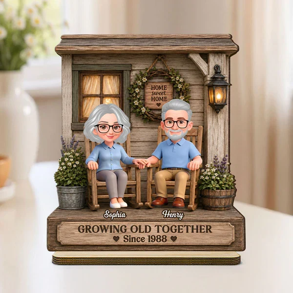 Growing Old Together 2-Layer Wooden Plaque, Rocking Chair Couple Holding Hands, Creative Anniversary Gift - Image 5