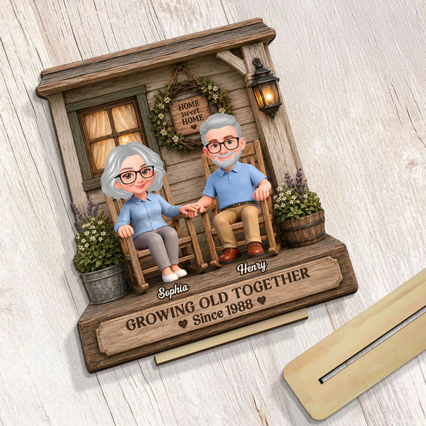 Growing Old Together 2-Layer Wooden Plaque, Rocking Chair Couple Holding Hands, Creative Anniversary Gift - Image 6