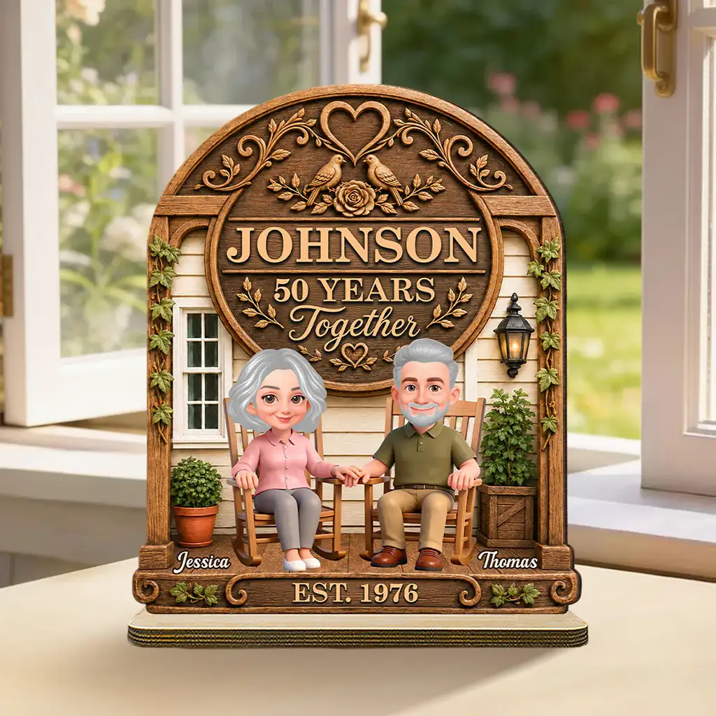 Personalized Wooden Plaque with Senior Couple Holding Hands, Rustic Porch Unique Creative Gift for Couples
