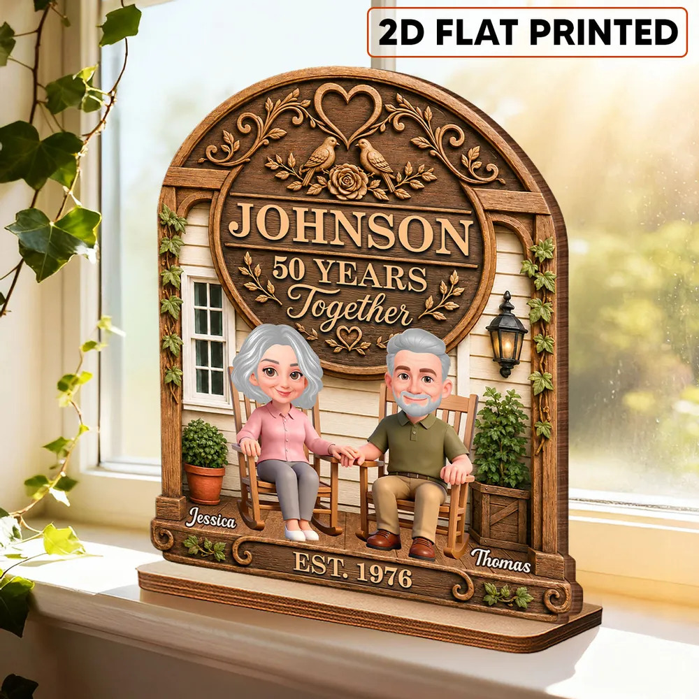 Personalized Wooden Plaque with Senior Couple Holding Hands, Rustic Porch Unique Creative Gift for Couples - Image 2