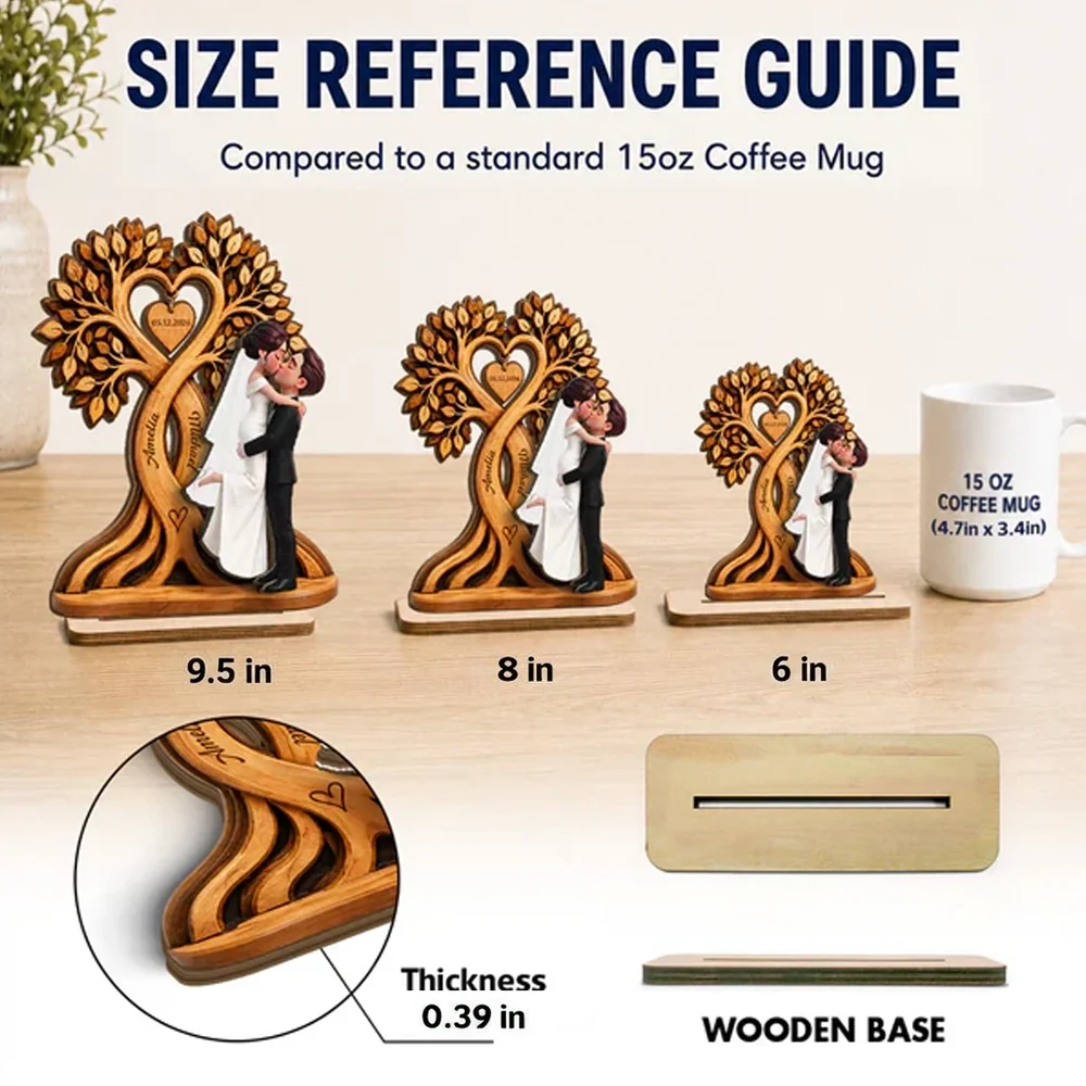 Personalized Wooden Plaque with Kissing Wedding Couple, Heart Tree Unique Gift for Couple - Image 4