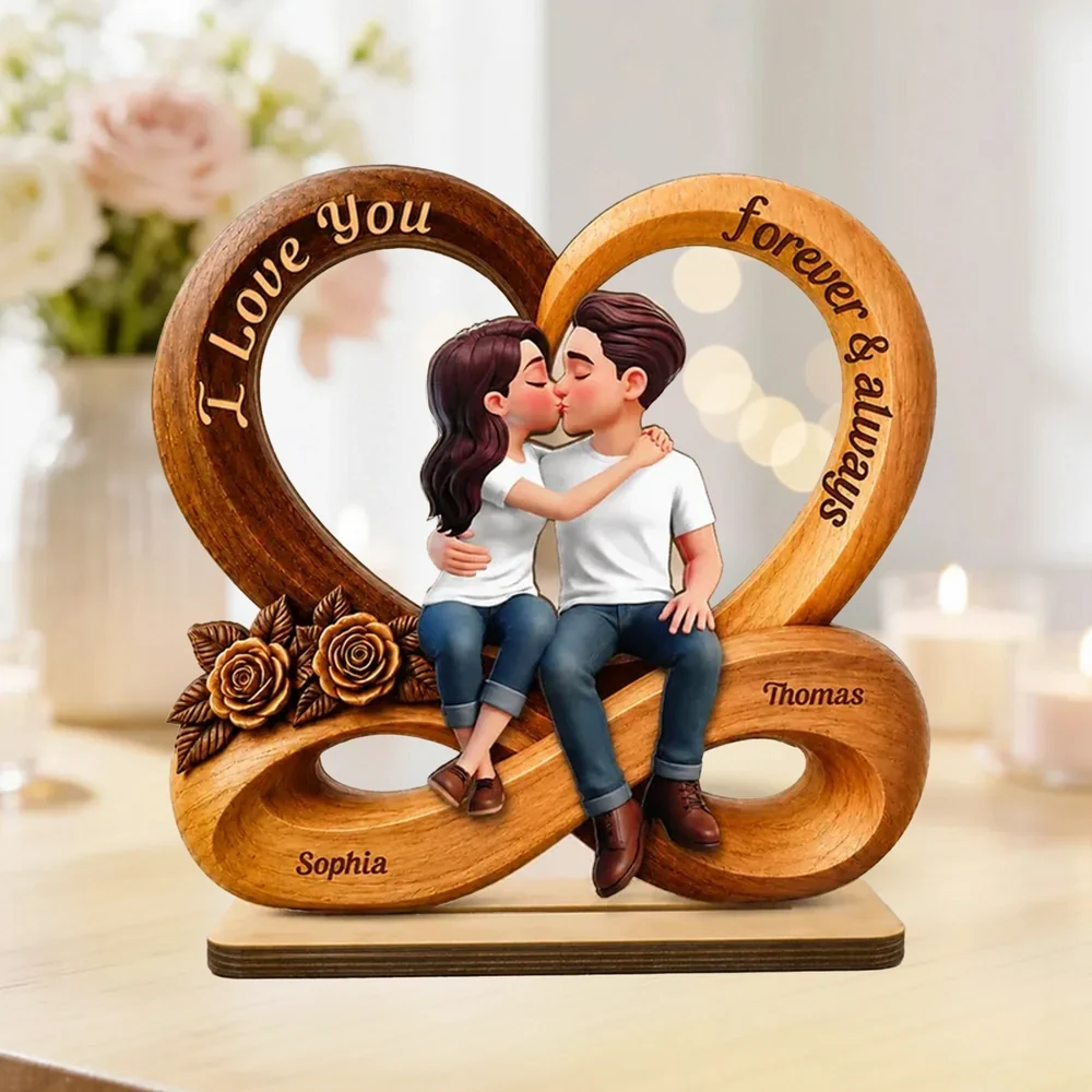 Personalized 2-Layer Wooden Plaque with Kissing Couple, Unique Creative Gift for Couple, Forever & Always