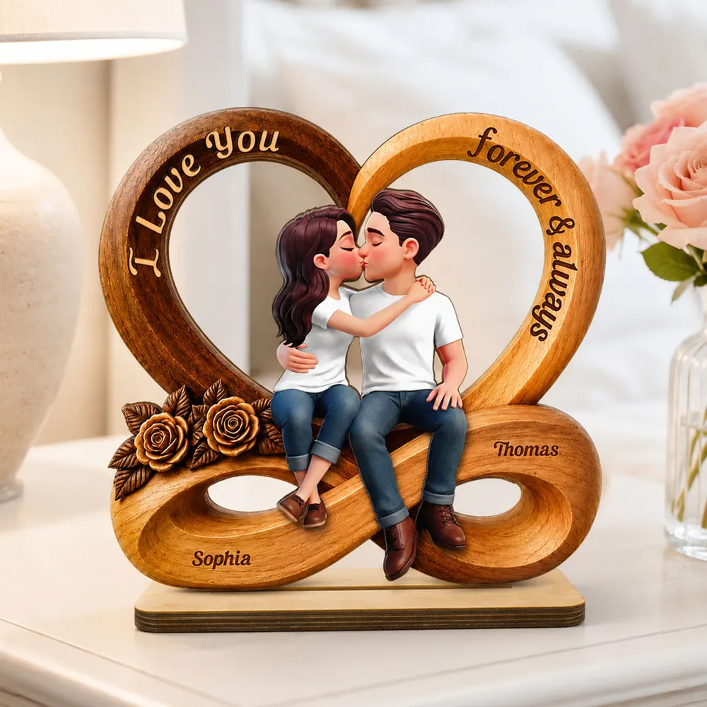 Personalized 2-Layer Wooden Plaque with Kissing Couple, Unique Creative Gift for Couple, Forever & Always - Image 2