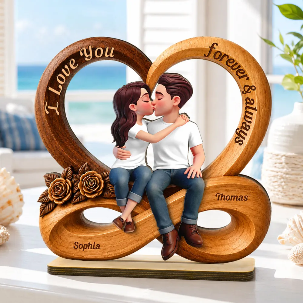 Personalized 2-Layer Wooden Plaque with Kissing Couple, Unique Creative Gift for Couple, Forever & Always - Image 3