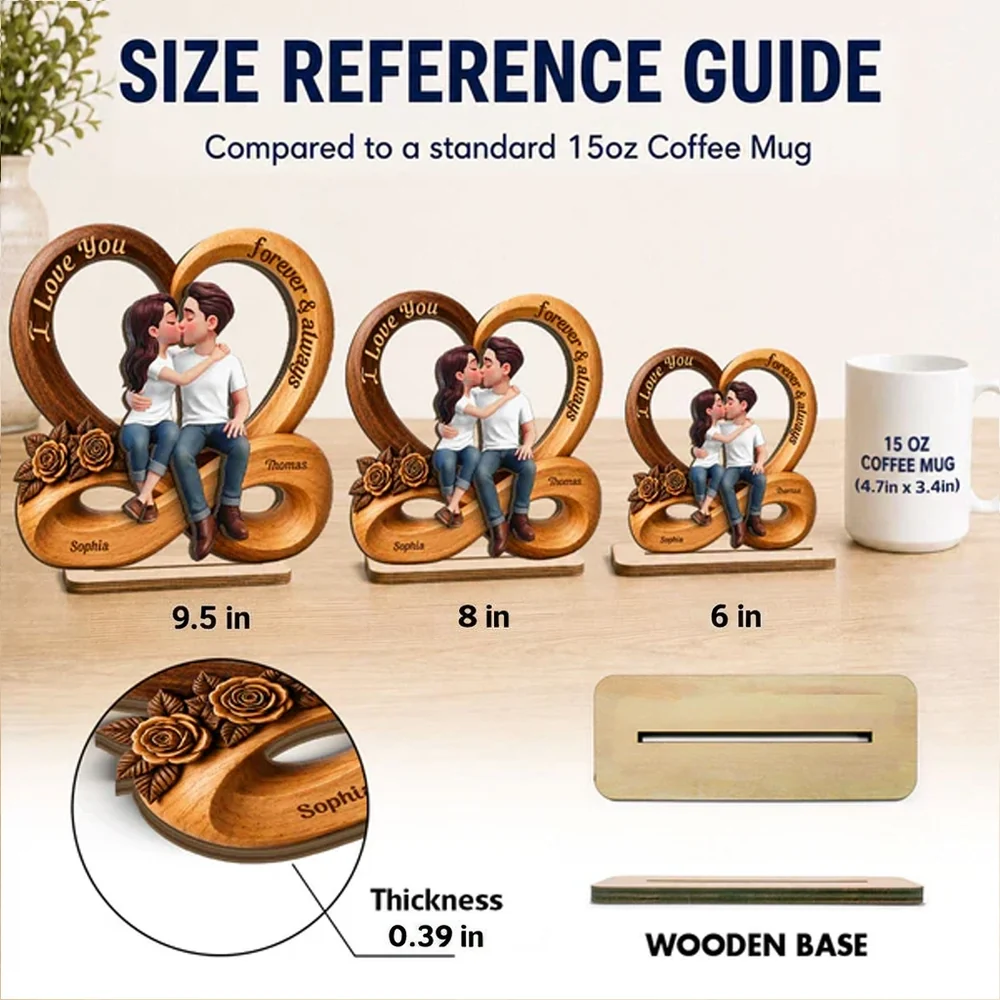 Personalized 2-Layer Wooden Plaque with Kissing Couple, Unique Creative Gift for Couple, Forever & Always - Image 4