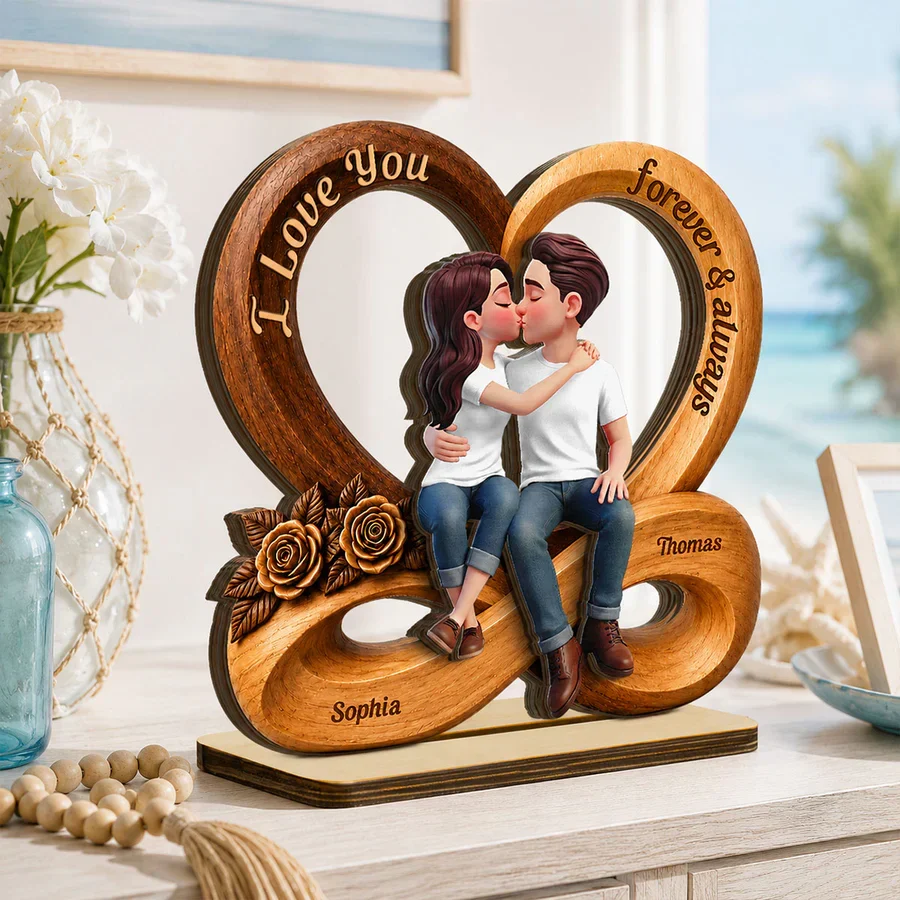 Personalized 2-Layer Wooden Plaque with Kissing Couple, Unique Creative Gift for Couple, Forever & Always - Image 5