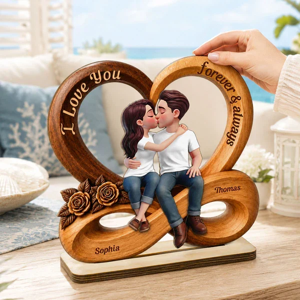 Personalized 2-Layer Wooden Plaque with Kissing Couple, Unique Creative Gift for Couple, Forever & Always - Image 6