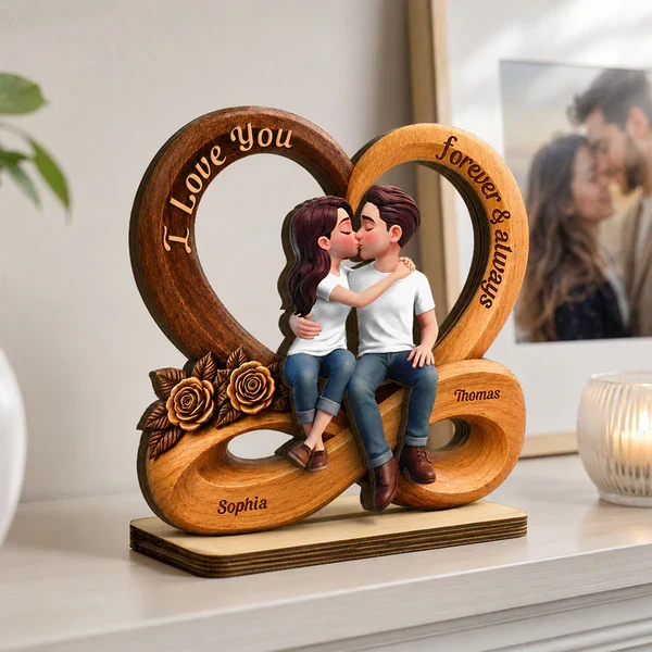 Personalized 2-Layer Wooden Plaque with Kissing Couple, Unique Creative Gift for Couple, Forever & Always - Image 7