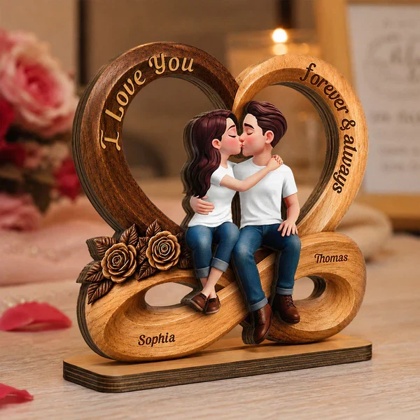 Personalized 2-Layer Wooden Plaque with Kissing Couple, Unique Creative Gift for Couple, Forever & Always - Image 8