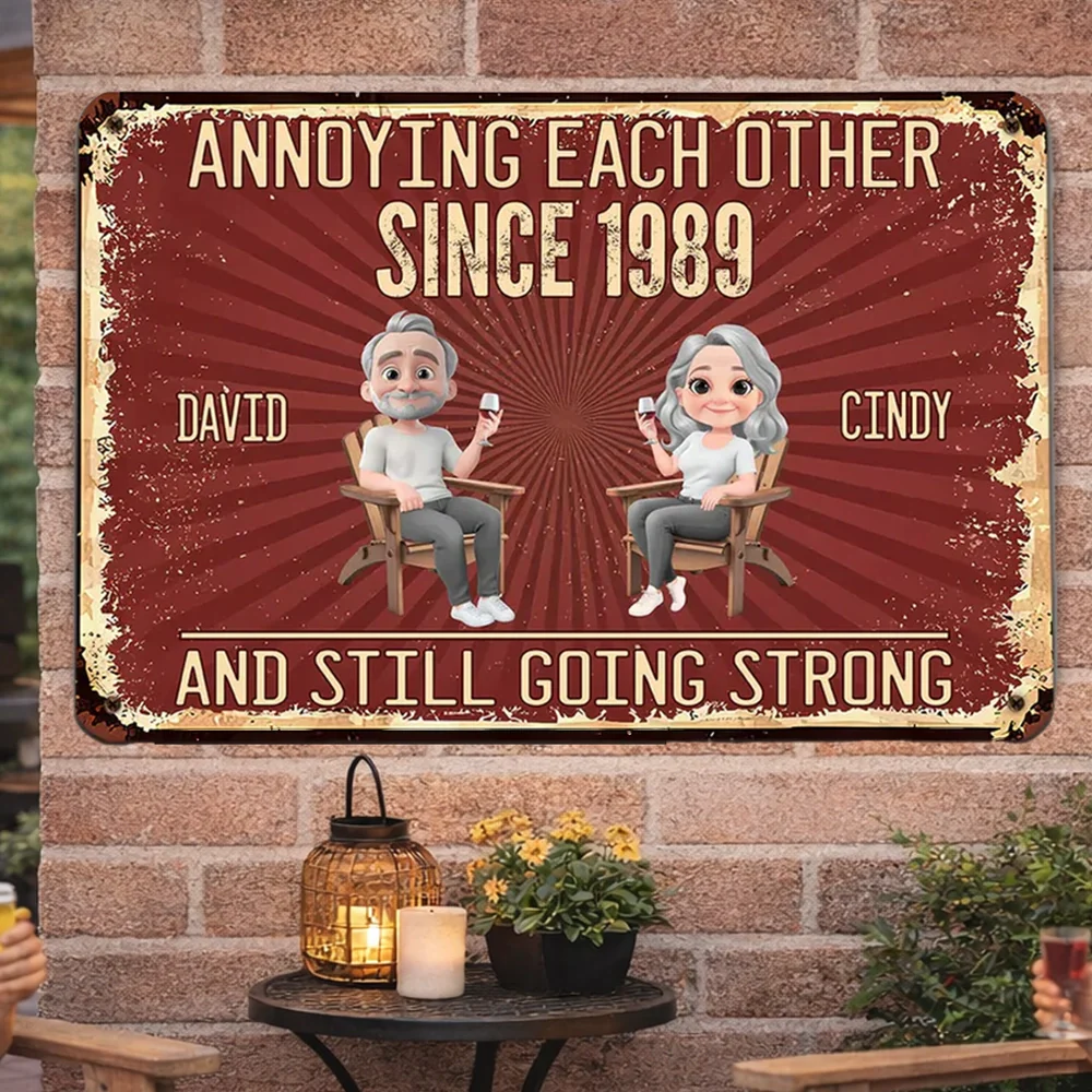 Custom Metal Sign with Senior Couple Illustration, Still Going Strong Humor, Unique Gift for Husband & Wife