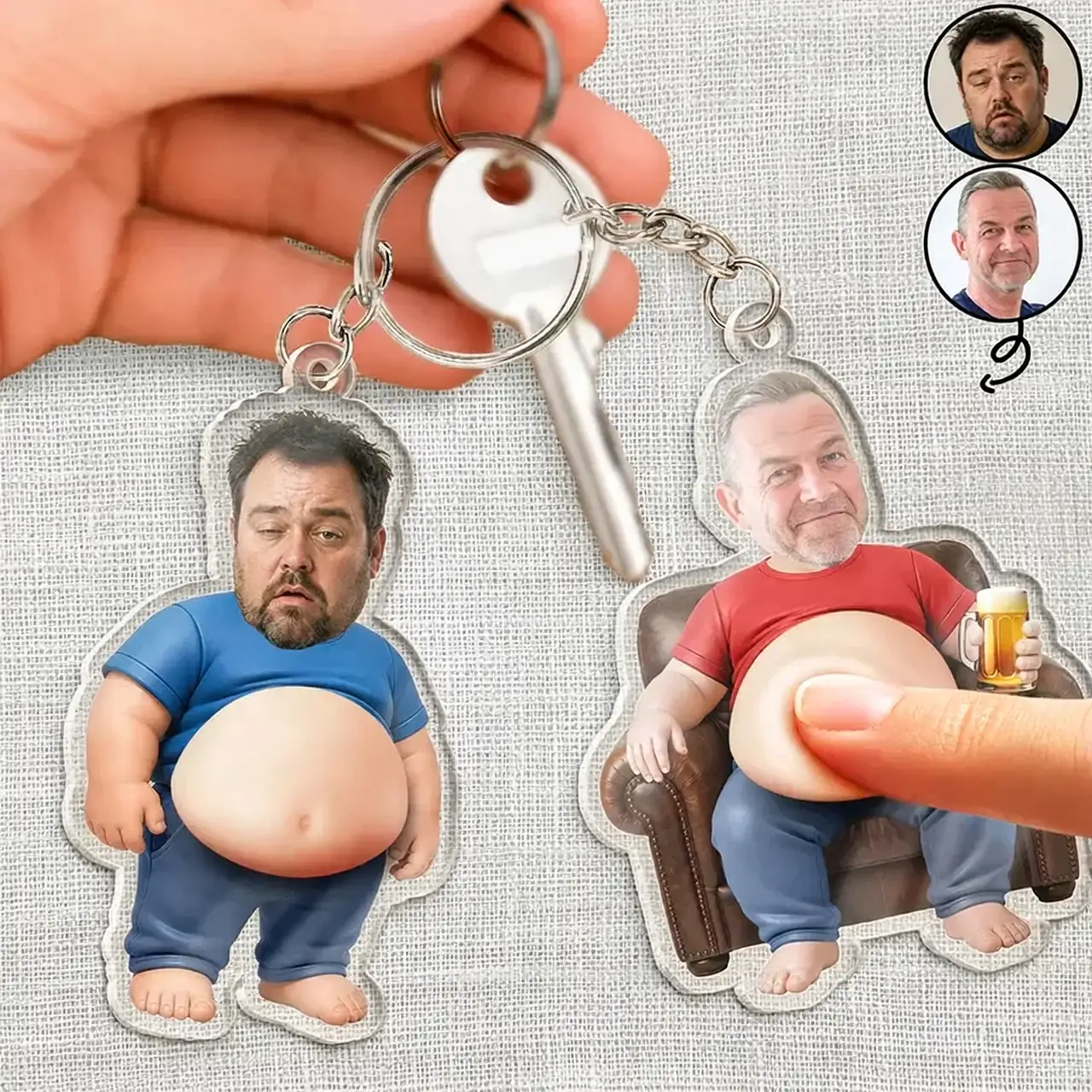 Personalized Dad Bod Keychain, Creative Gift For Him With Funny Belly Cartoon Keepsake