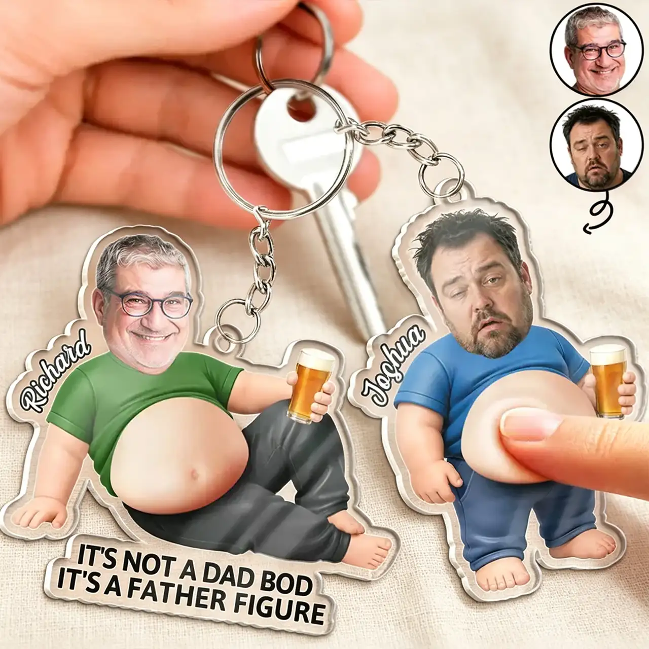 Personalized Dad Bod Keychain, Custom Photo Squishy Belly Design, Unique Creative Gift for Dad
