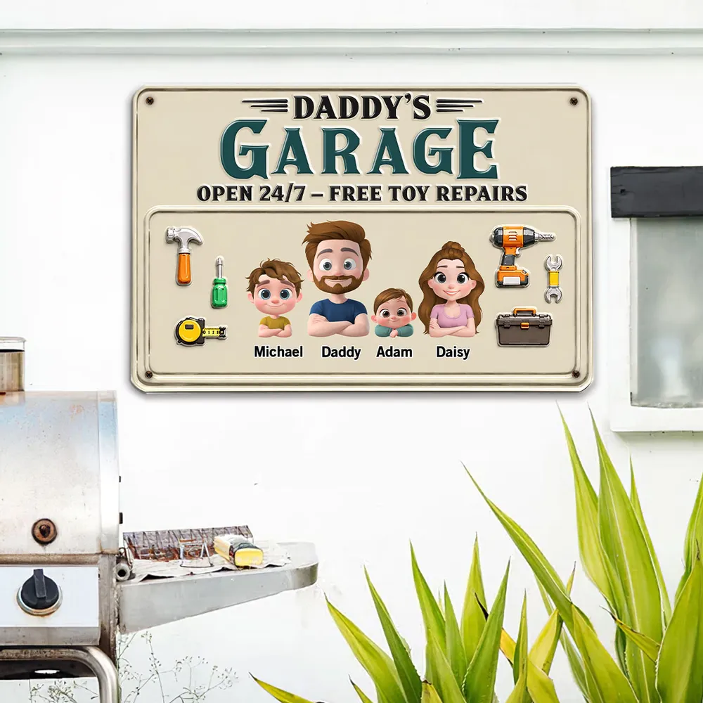 Personalized Rectangular Iron Sign, Papa Garage Cartoon, Unique Gift for Dad & Grandpa - Image 4