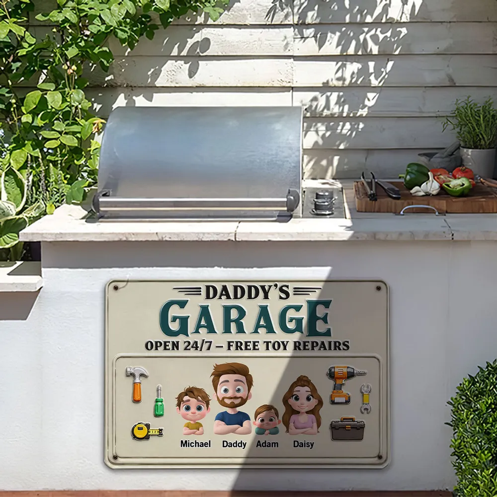 Personalized Rectangular Iron Sign, Papa Garage Cartoon, Unique Gift for Dad & Grandpa - Image 5