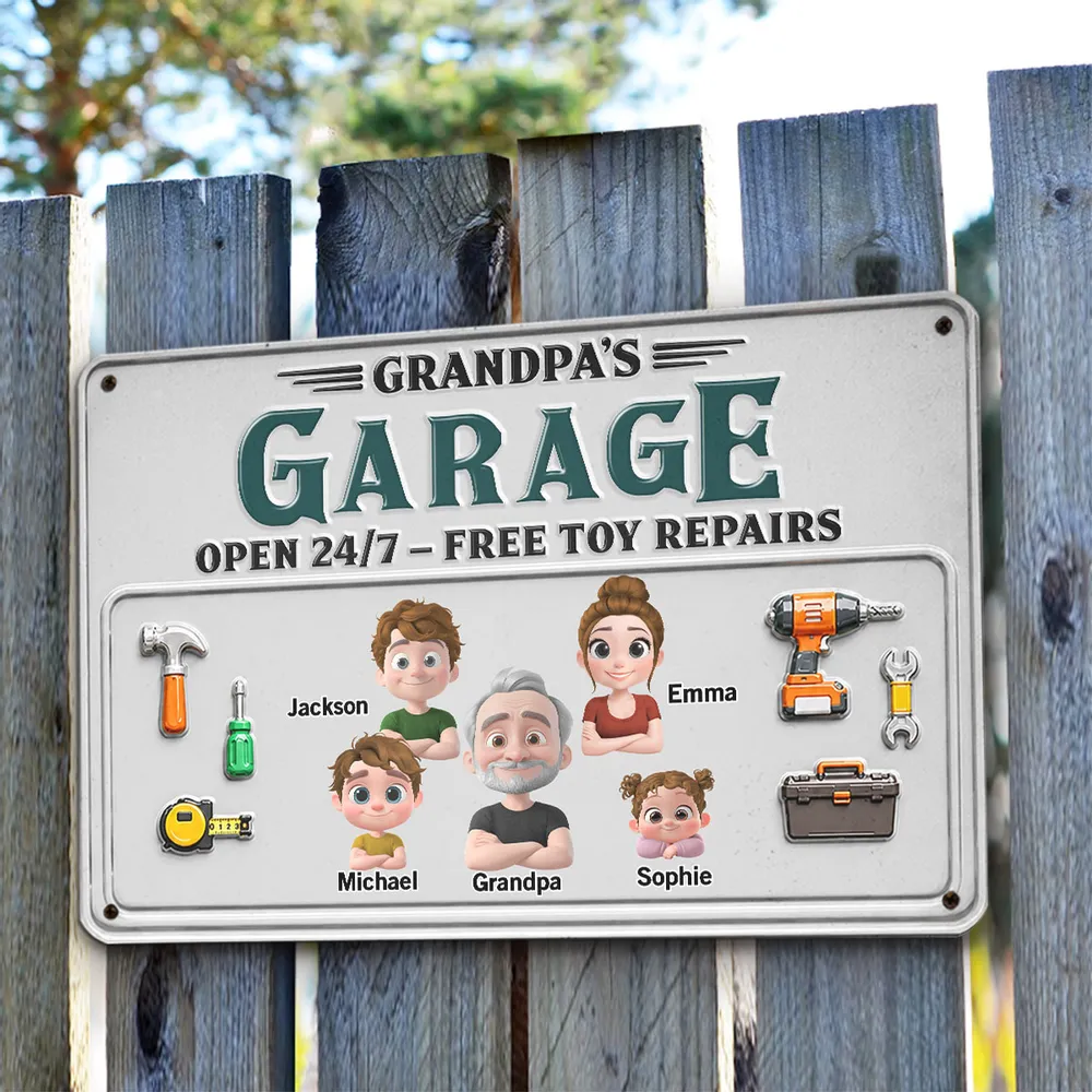 Personalized Rectangular Iron Sign, Papa Garage Cartoon, Unique Gift for Dad & Grandpa - Image 6
