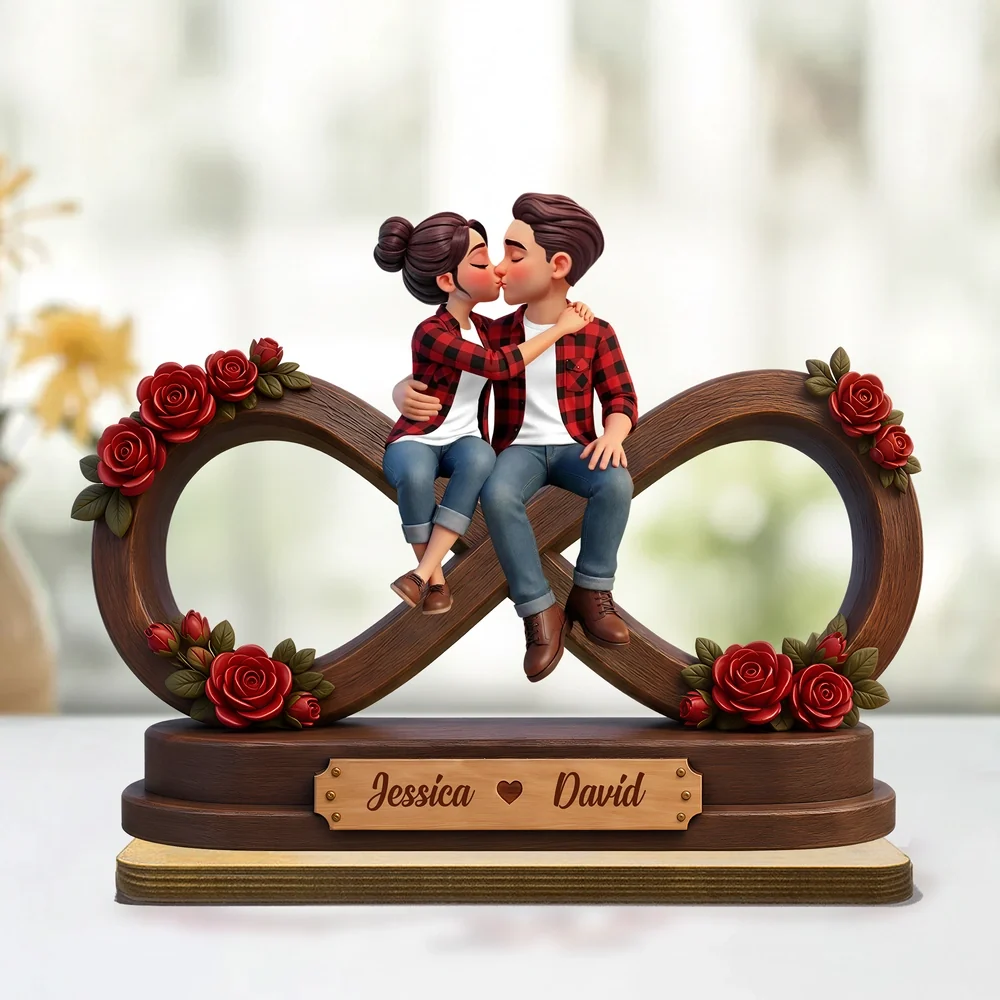 Personalized Wooden Plaque With Kissing Couple & Red Roses, Unique Gift for Couples - Image 2