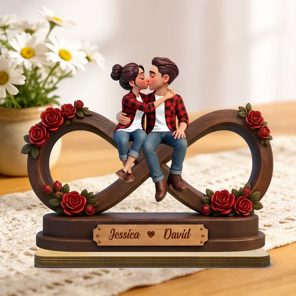 Personalized Wooden Plaque With Kissing Couple & Red Roses, Unique Gift for Couples - Image 4