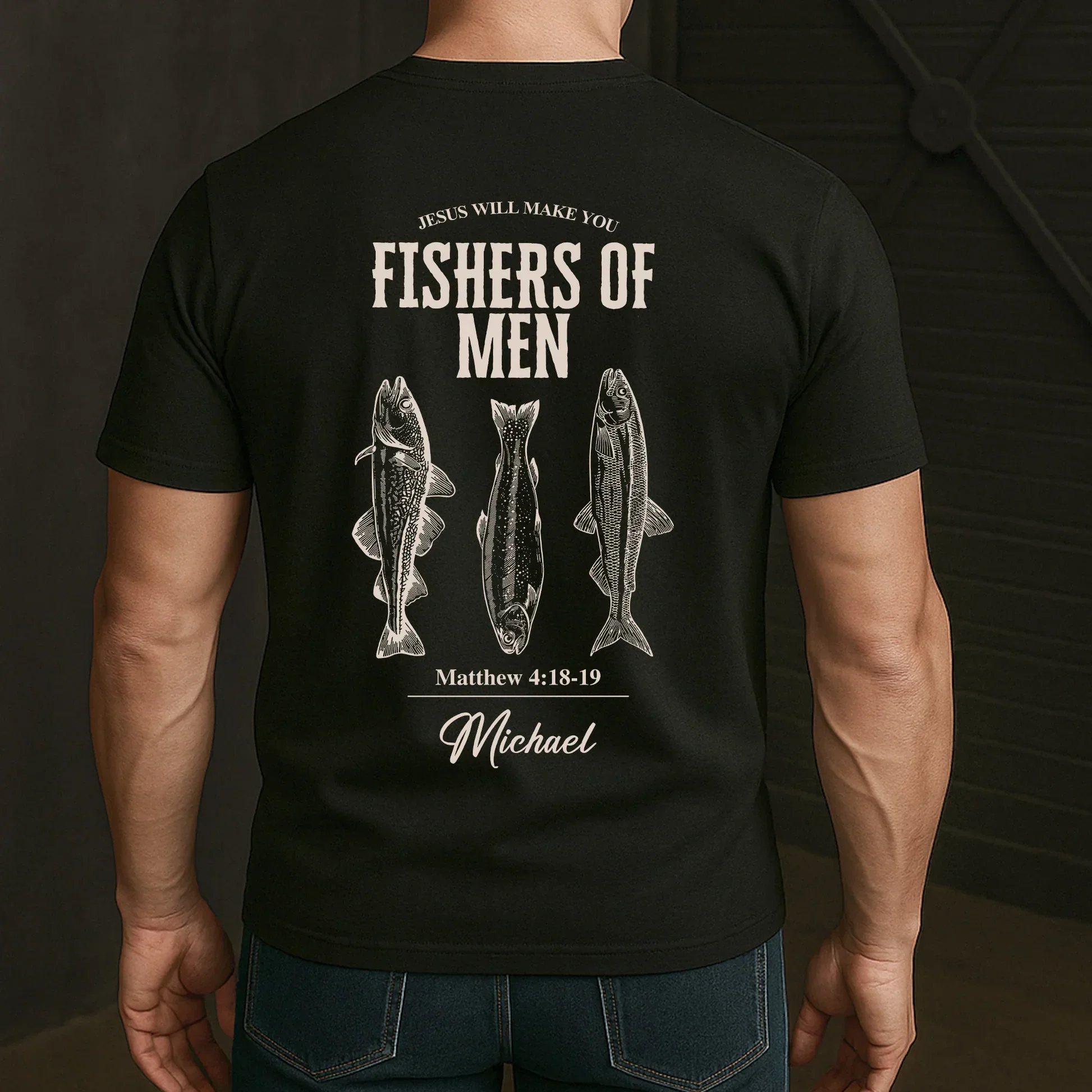 Personalized Classic Tee, Fishers Of Men Bible Verse Shirt With Fish Illustration, Unique Gift For Fishermen - Image 2