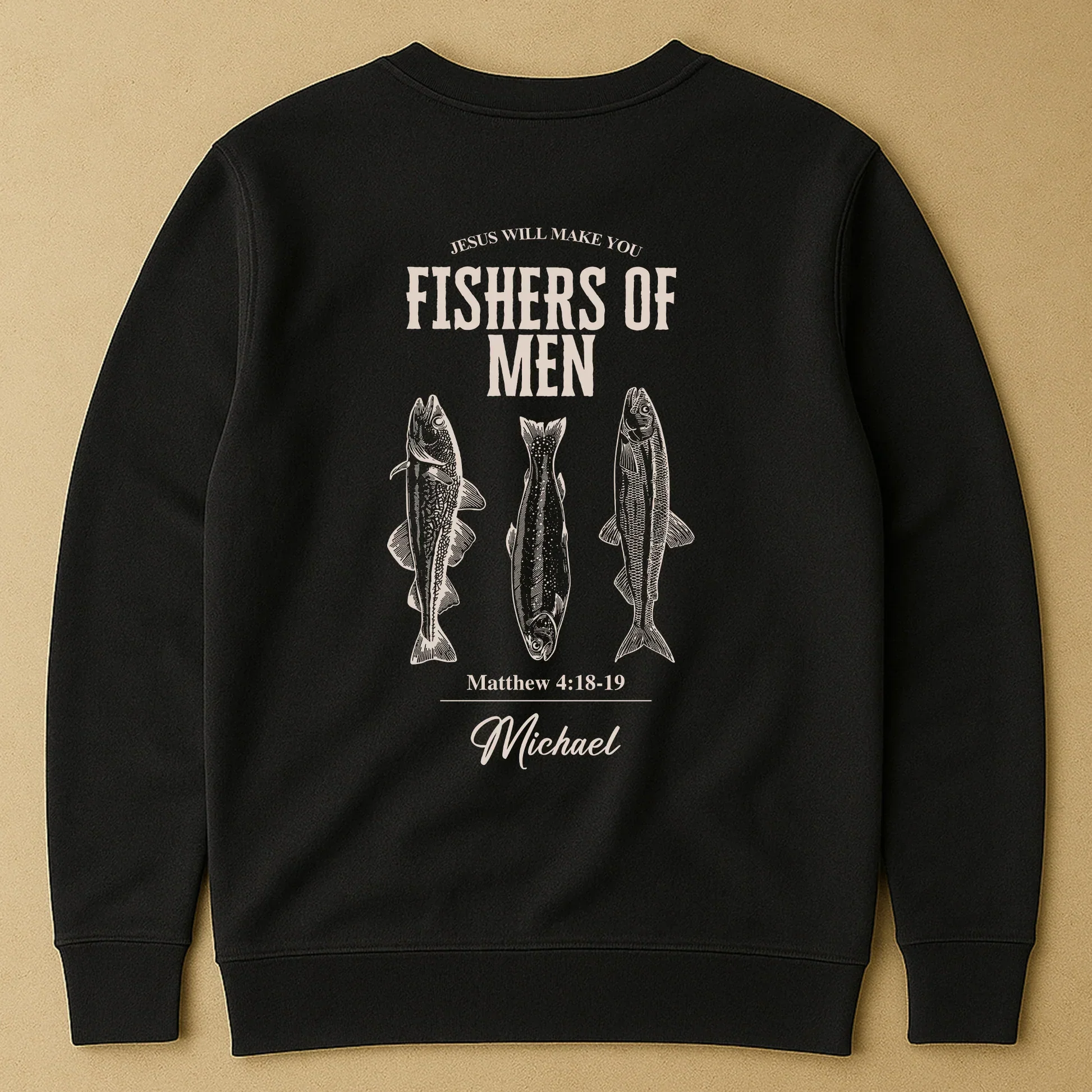Personalized Classic Tee, Fishers Of Men Bible Verse Shirt With Fish Illustration, Unique Gift For Fishermen - Image 3