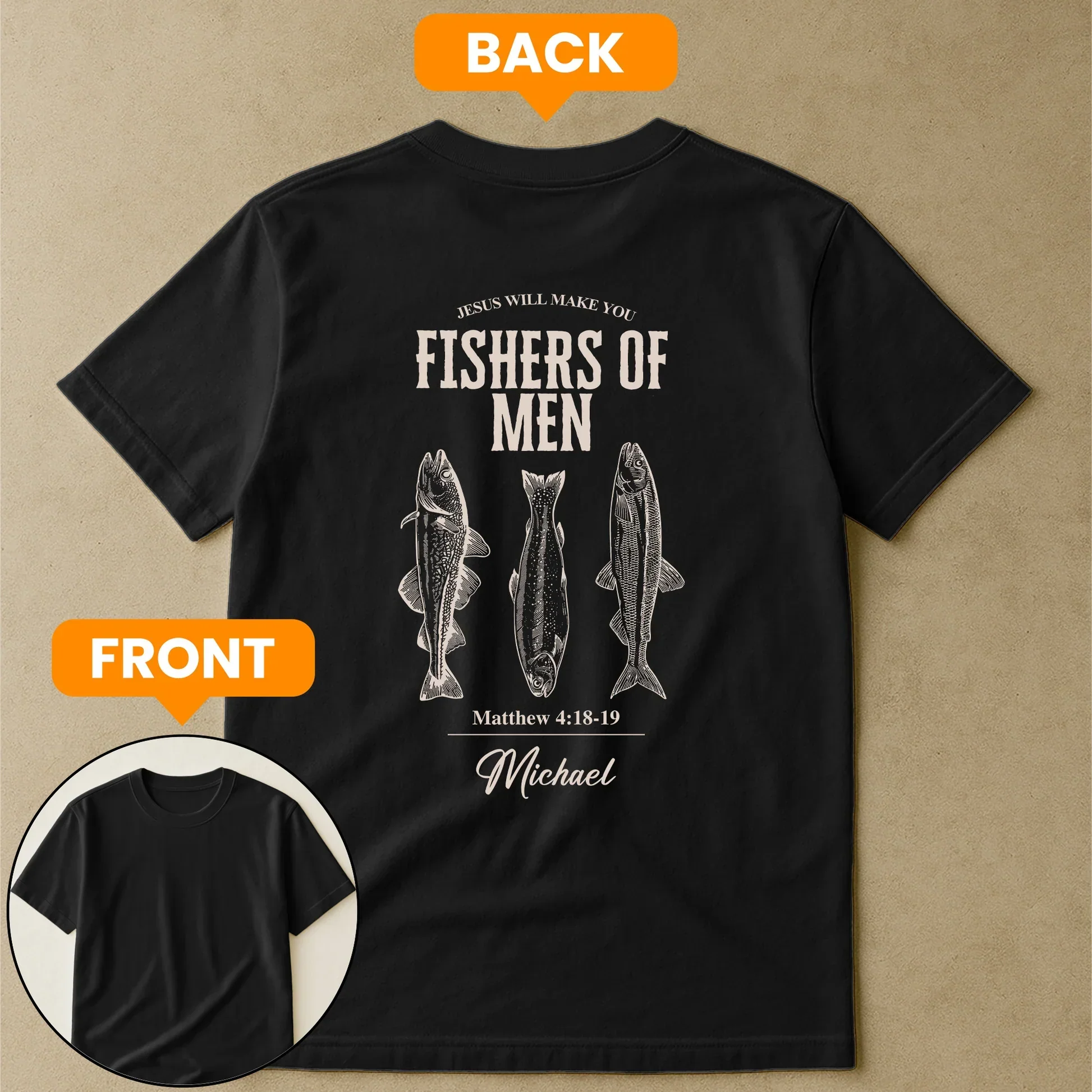 Personalized Classic Tee, Fishers Of Men Bible Verse Shirt With Fish Illustration, Unique Gift For Fishermen - Image 4