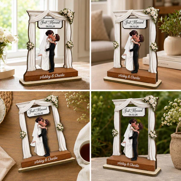 Personalized 2-Layer Wooden Plaque with Kissing Bride & Groom, Beach Wedding Unique Gift - Image 8