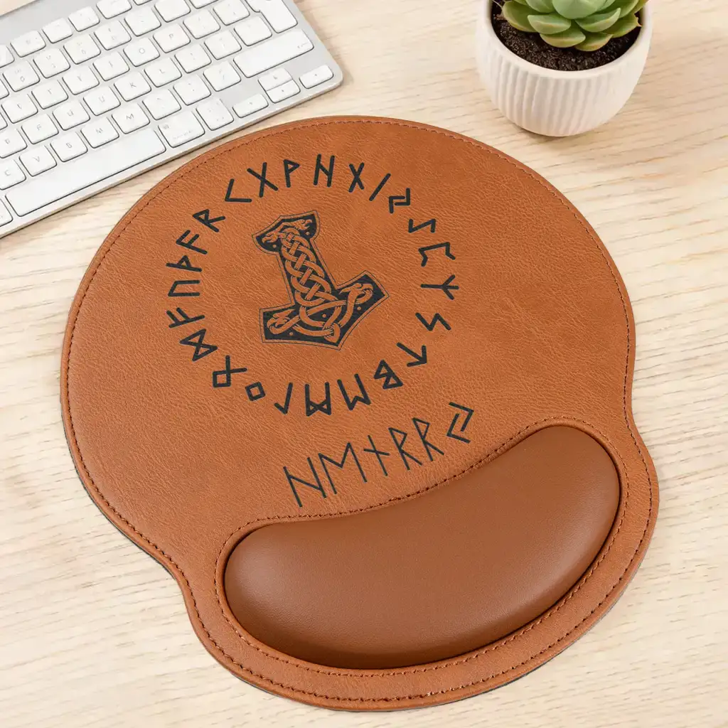 Norse Mythology Wrist Rest Mouse Pad, Personalized Rune Circle, Unique Creative Gift for Coworker & Friend