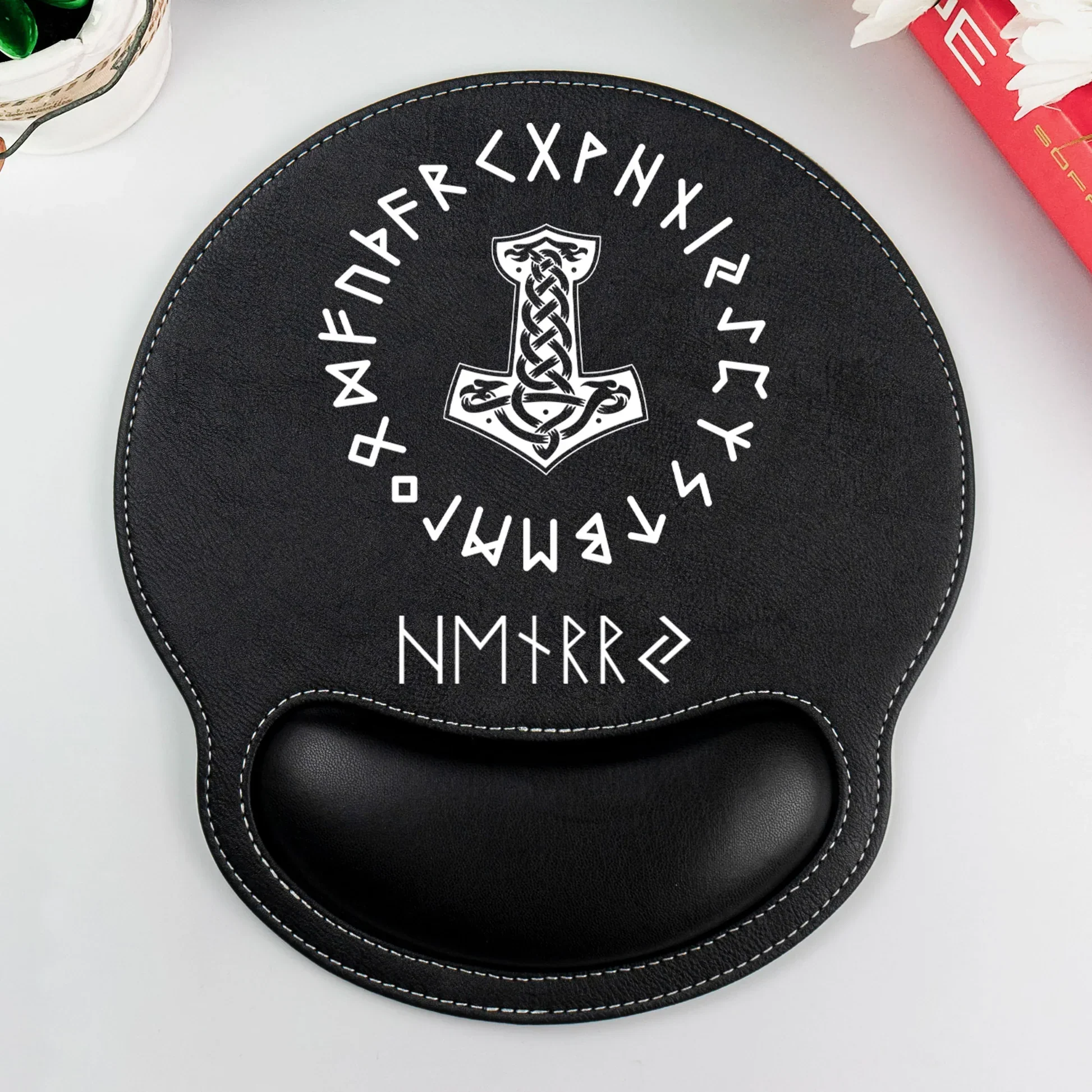 Norse Mythology Wrist Rest Mouse Pad, Personalized Rune Circle, Unique Creative Gift for Coworker & Friend - Image 2