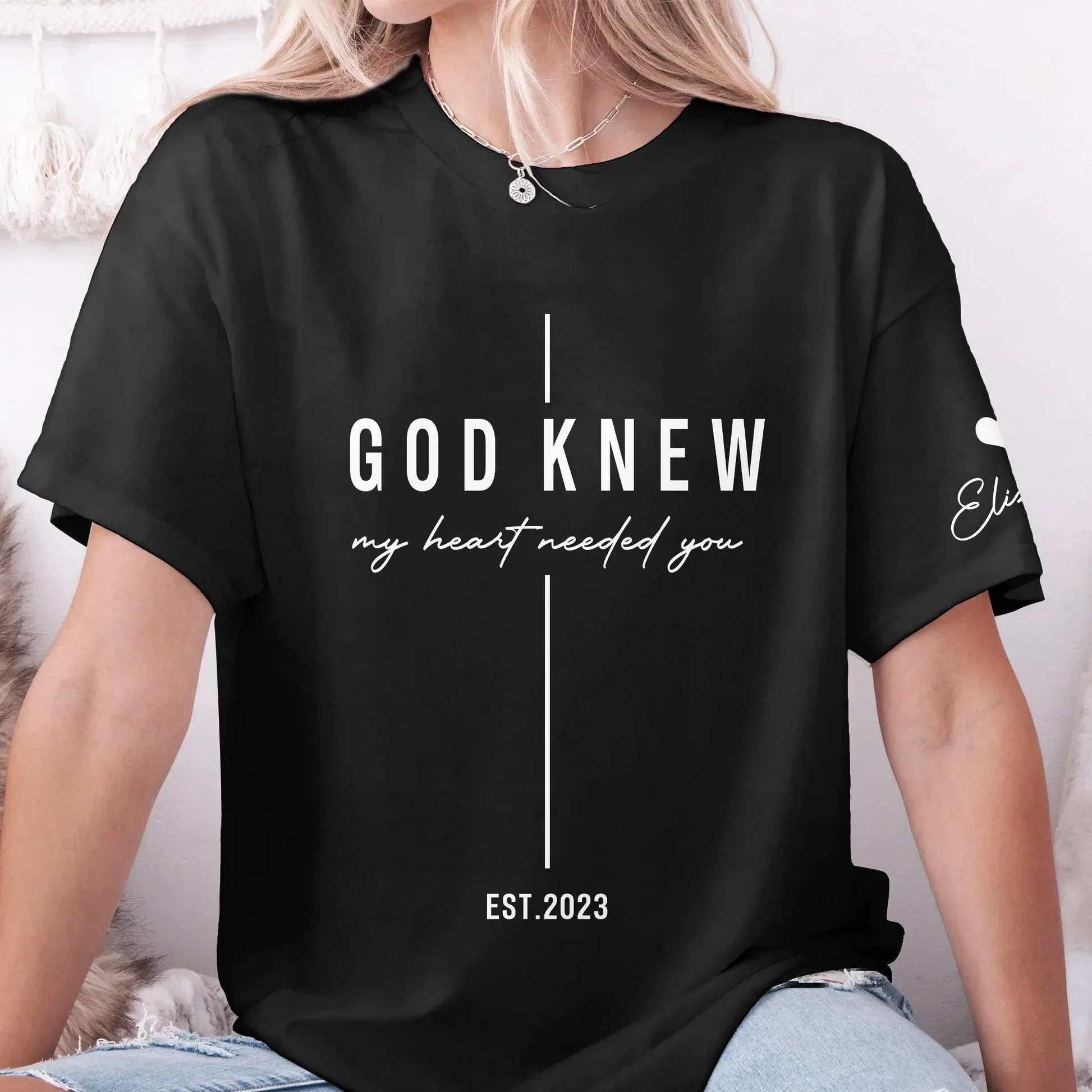 Dual Print Classic Tee with God Knew My Heart Quote for Married Couple at Sunset, Creative Gift - Image 4