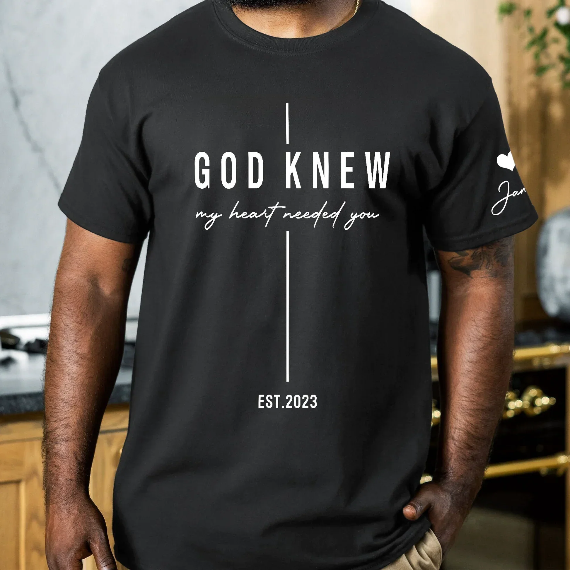 Dual Print Classic Tee with God Knew My Heart Quote for Married Couple at Sunset, Creative Gift - Image 5