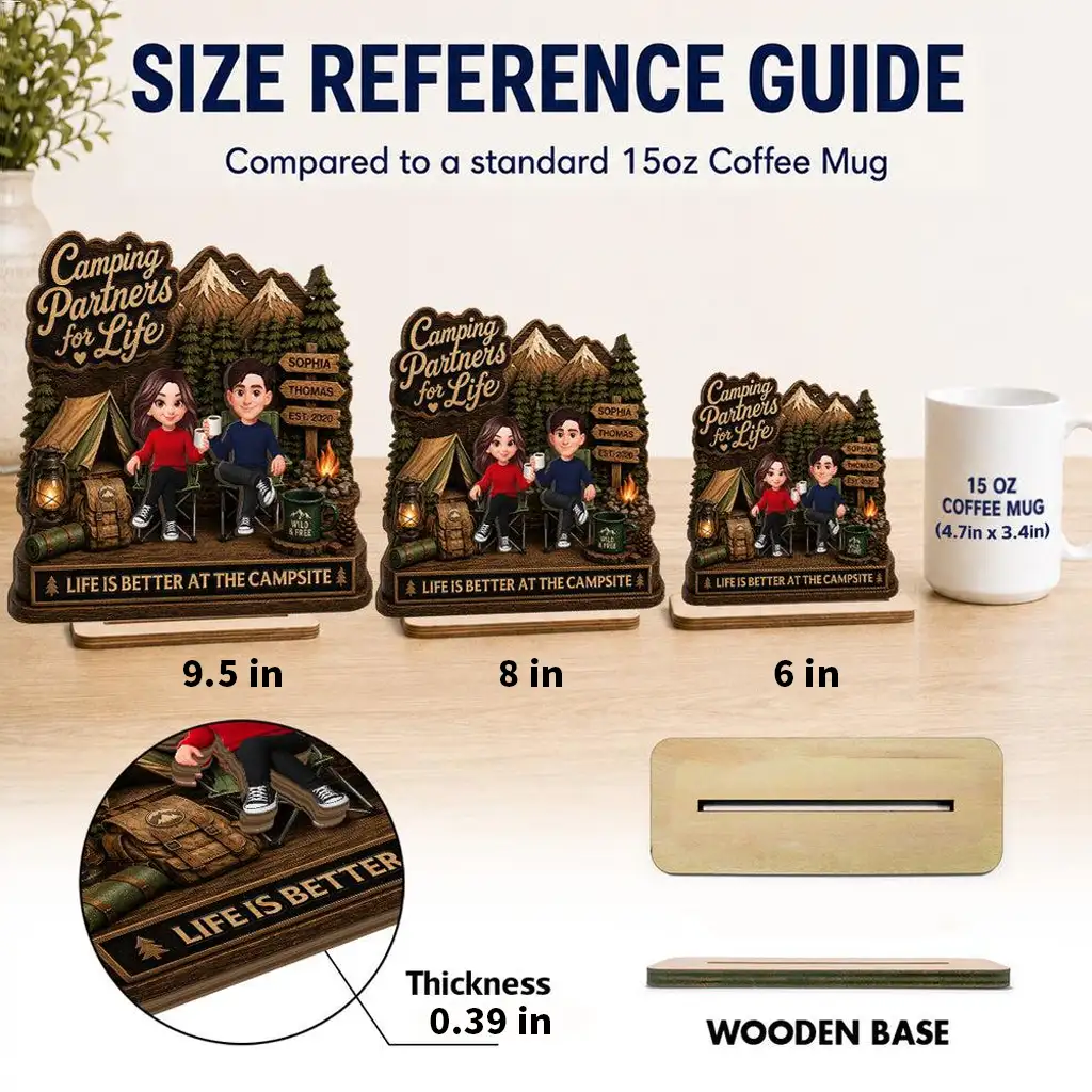 Camping Partners for Life 2-Layer Wooden Plaque, Custom Forest Campsite Scene, Creative Gift for Couple - Image 4