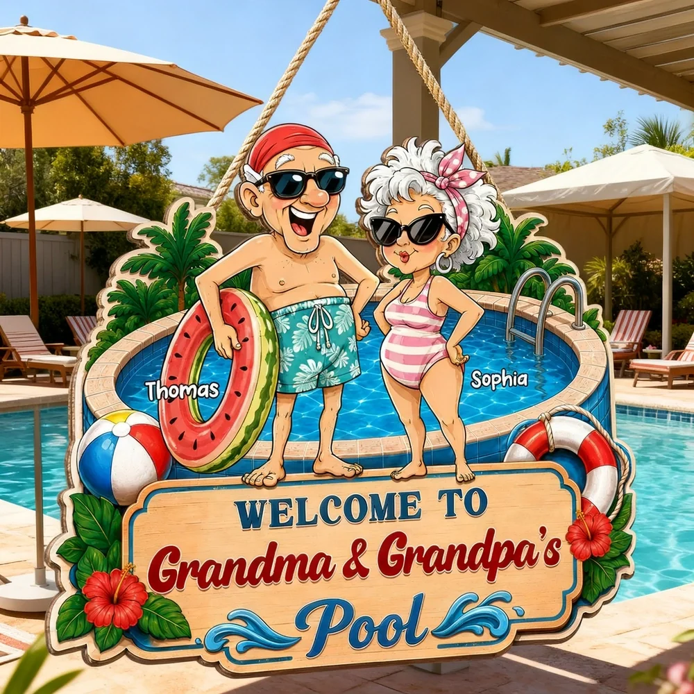 Personalized Wooden Sign, Welcome to Grandma & Grandpa's Pool, Unique Poolside Gift