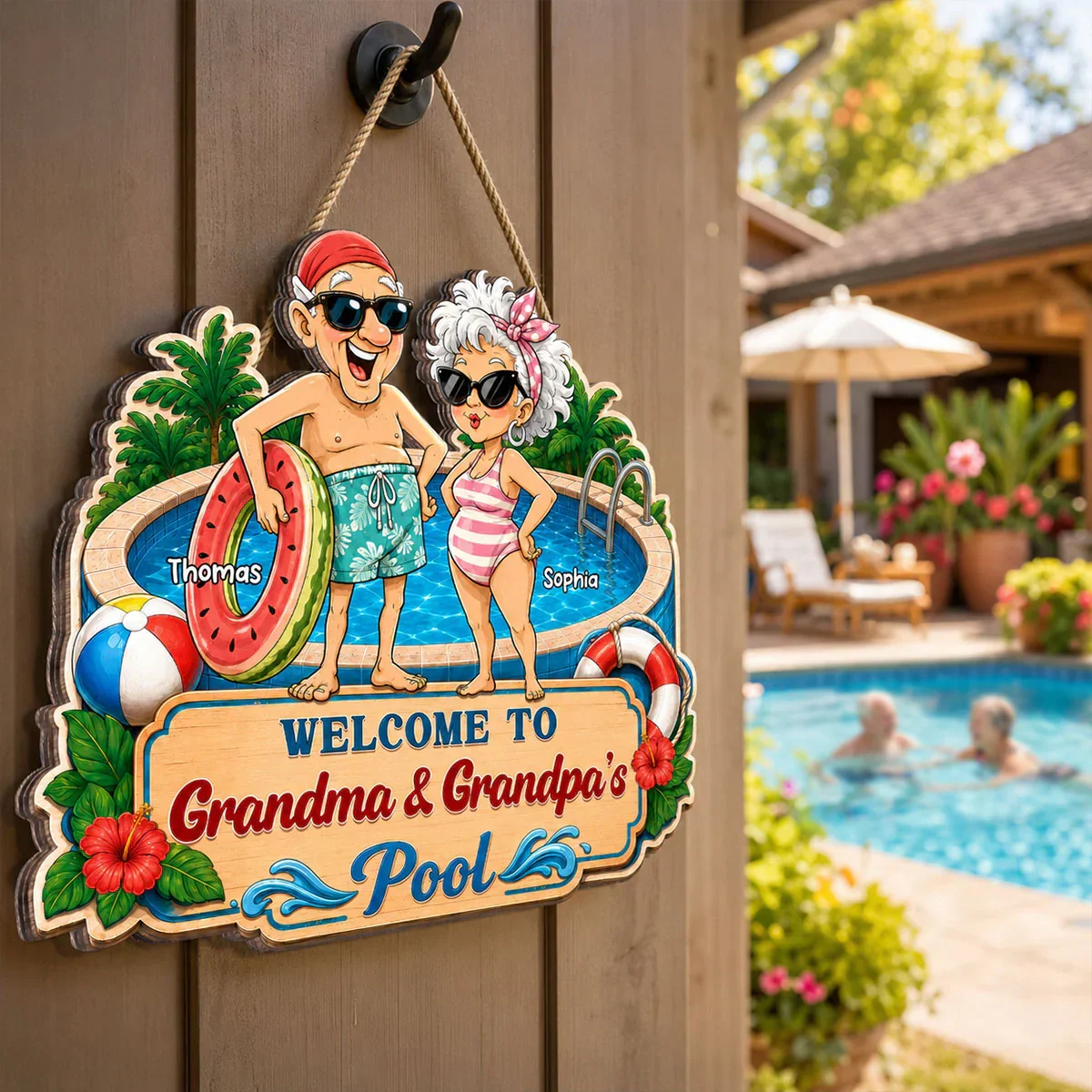 Personalized Wooden Sign, Welcome to Grandma & Grandpa's Pool, Unique Poolside Gift - Image 2