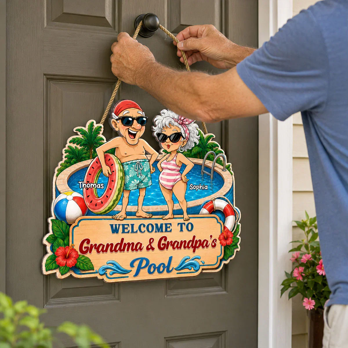 Personalized Wooden Sign, Welcome to Grandma & Grandpa's Pool, Unique Poolside Gift - Image 3