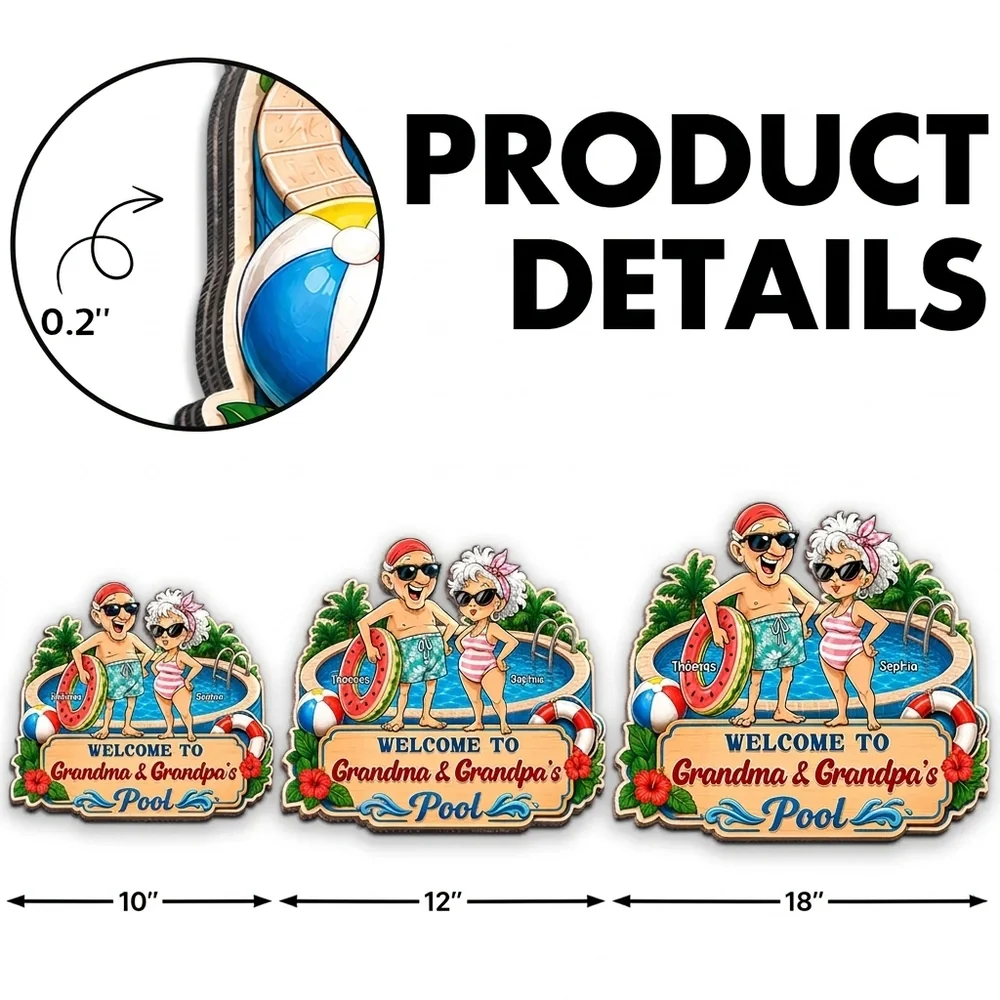Personalized Wooden Sign, Welcome to Grandma & Grandpa's Pool, Unique Poolside Gift - Image 4