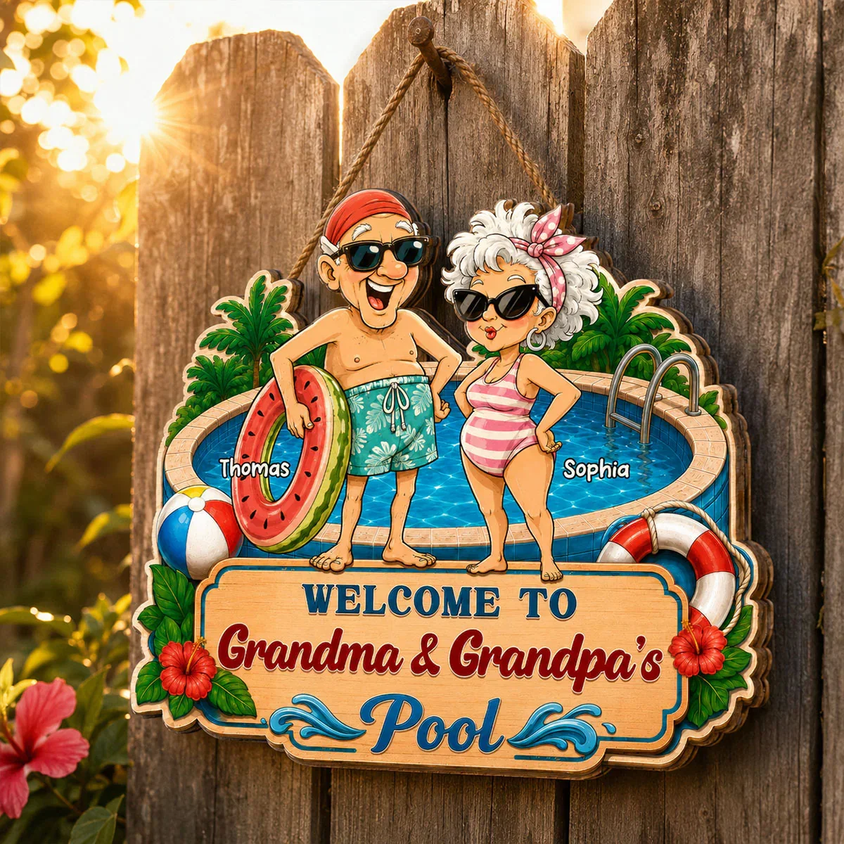 Personalized Wooden Sign, Welcome to Grandma & Grandpa's Pool, Unique Poolside Gift - Image 6