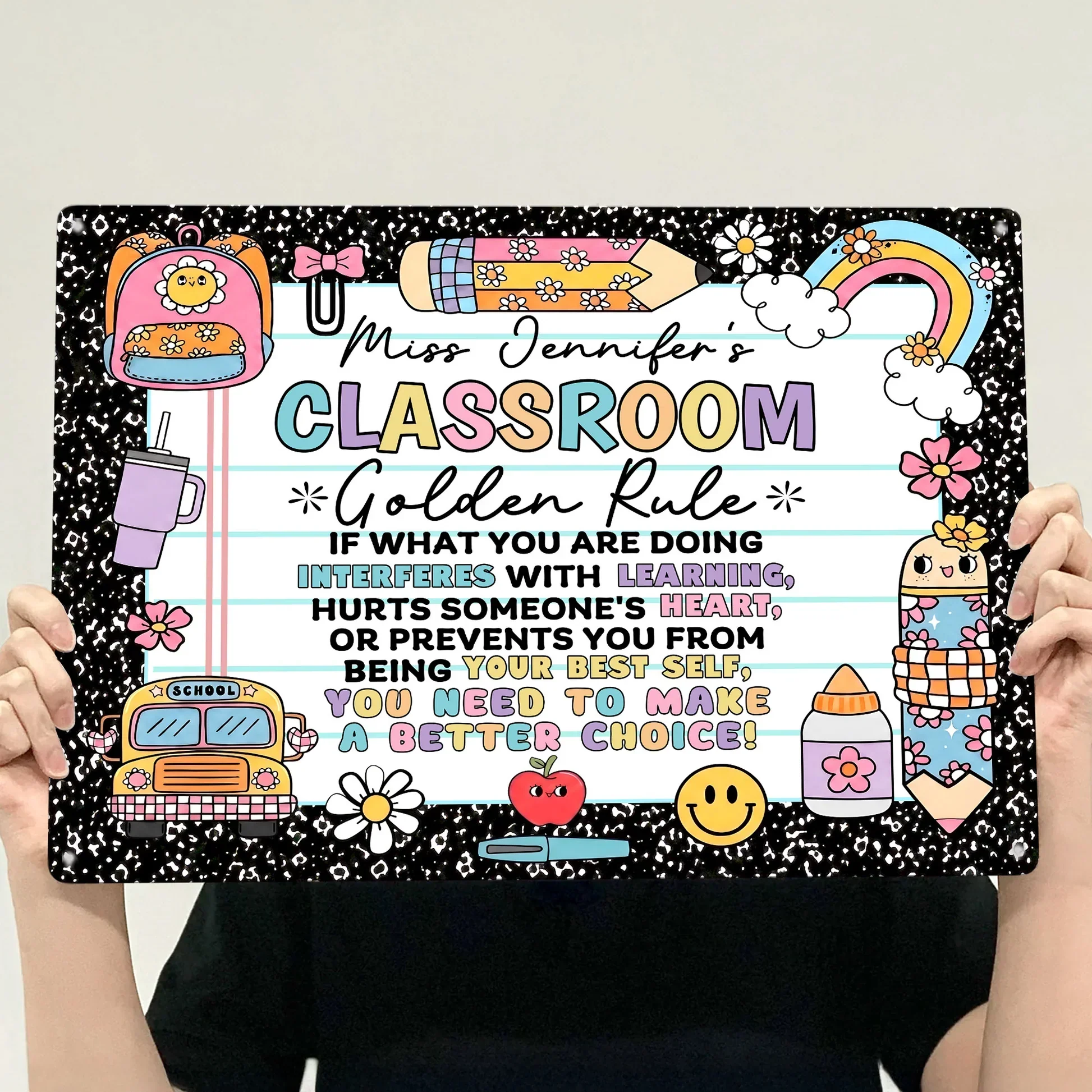 Personalized Rectangular Iron Sign for Teacher, Rainbow Classroom Golden Rule Decor, Unique Gift - Image 3
