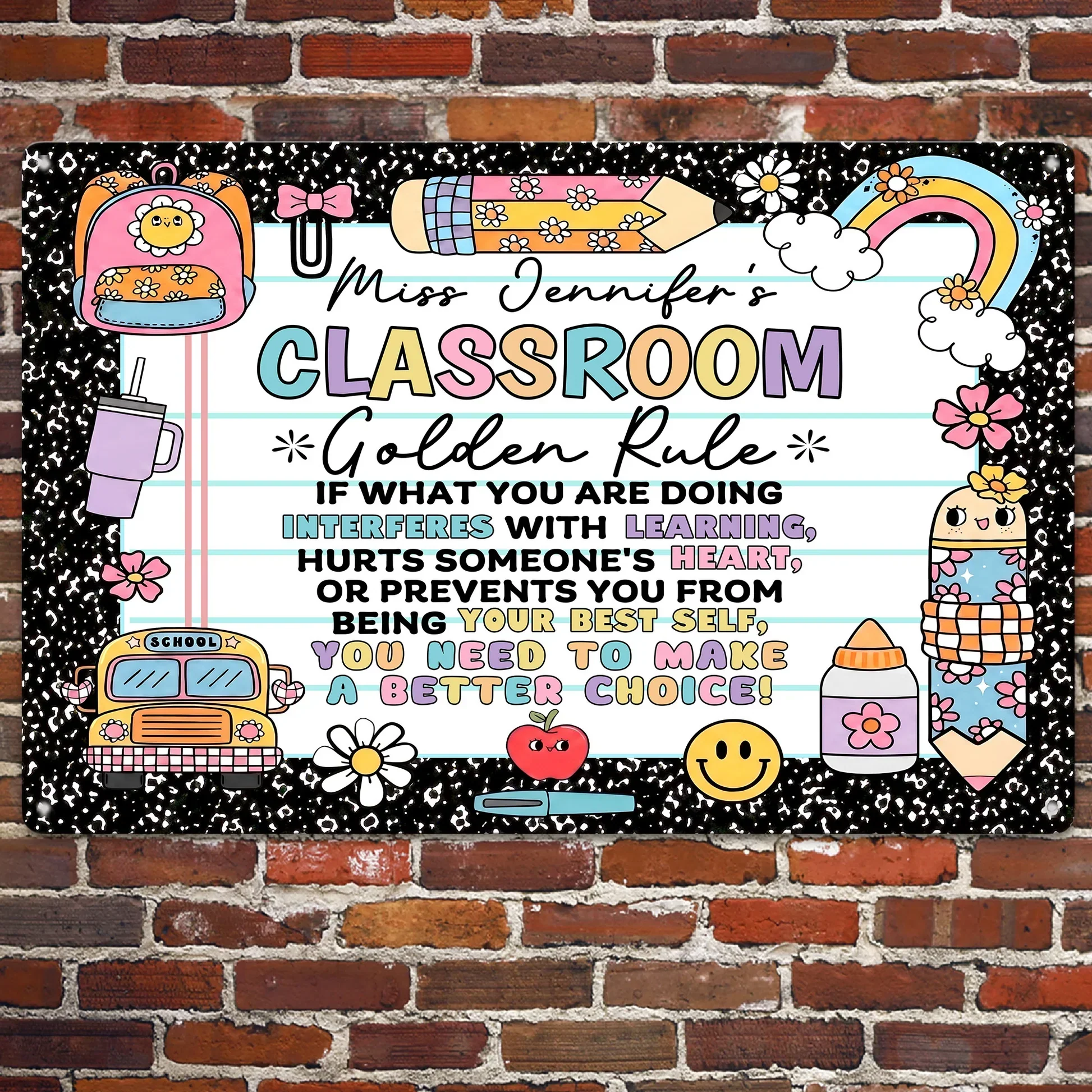 Personalized Rectangular Iron Sign for Teacher, Rainbow Classroom Golden Rule Decor, Unique Gift - Image 5