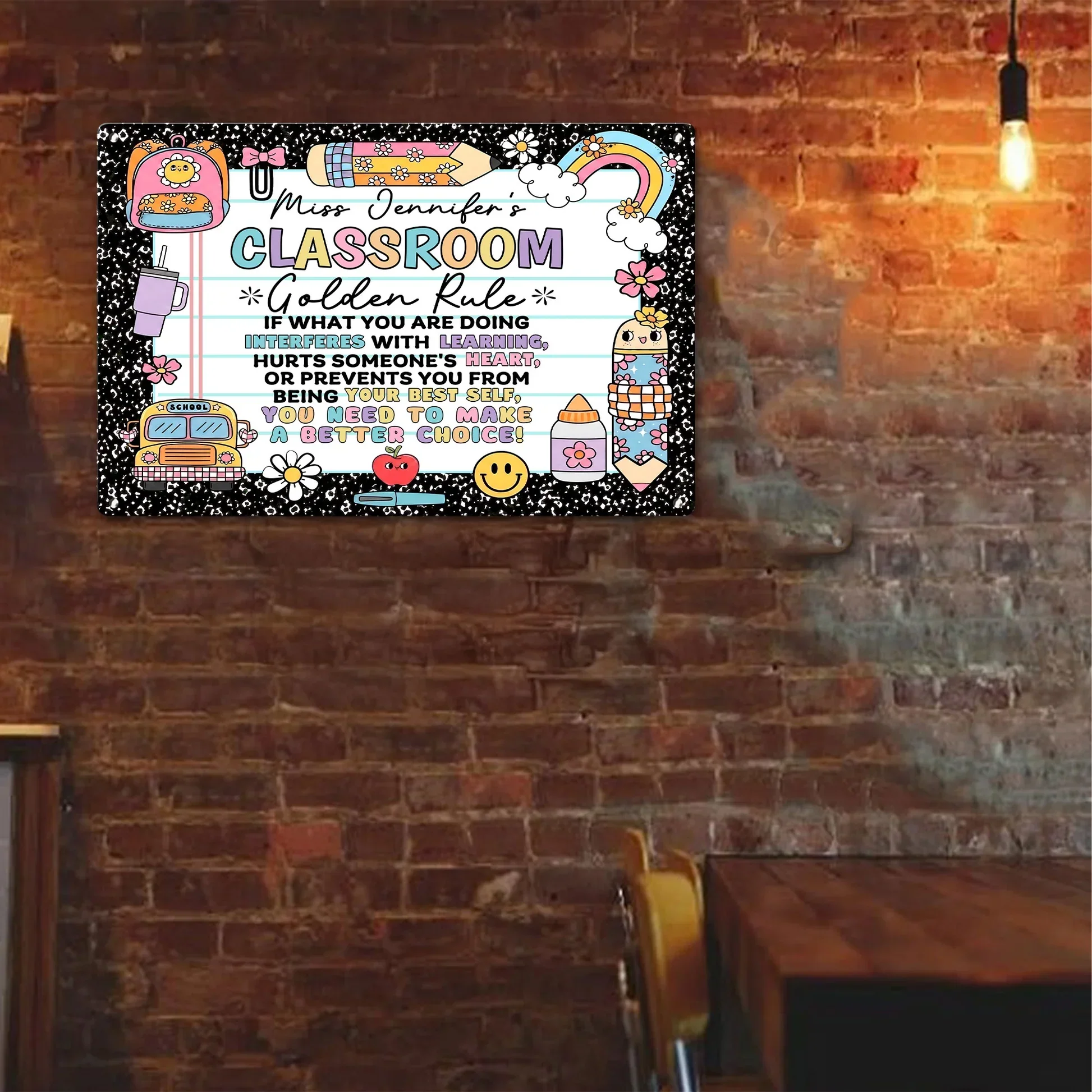 Personalized Rectangular Iron Sign for Teacher, Rainbow Classroom Golden Rule Decor, Unique Gift - Image 6