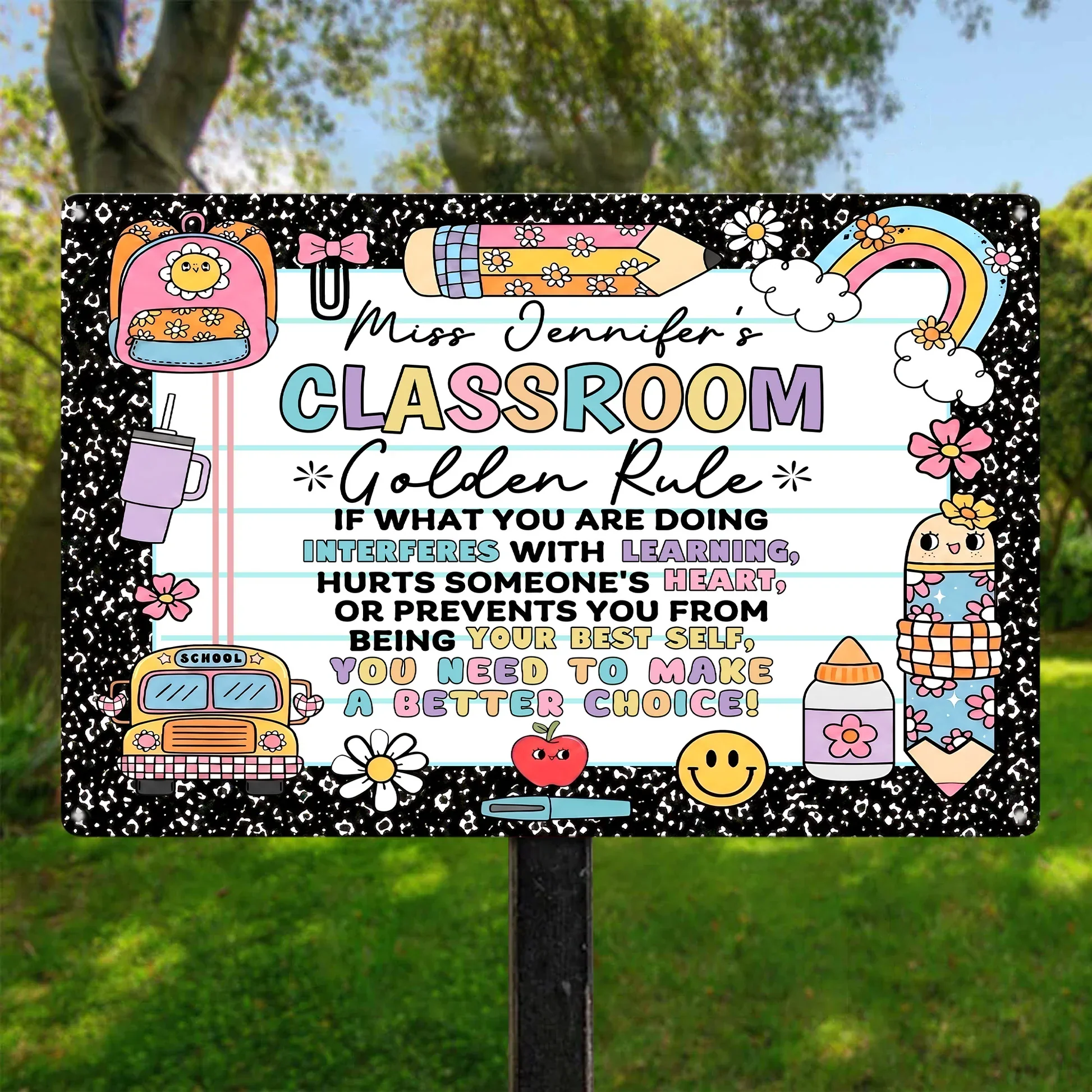 Personalized Rectangular Iron Sign for Teacher, Rainbow Classroom Golden Rule Decor, Unique Gift - Image 7
