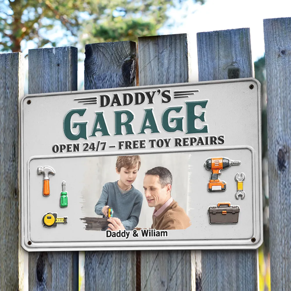 Personalized Rectangular Iron Sign, Arms-Crossed Dad & Kids Garage Photo, Creative Gift for Dad - Image 5