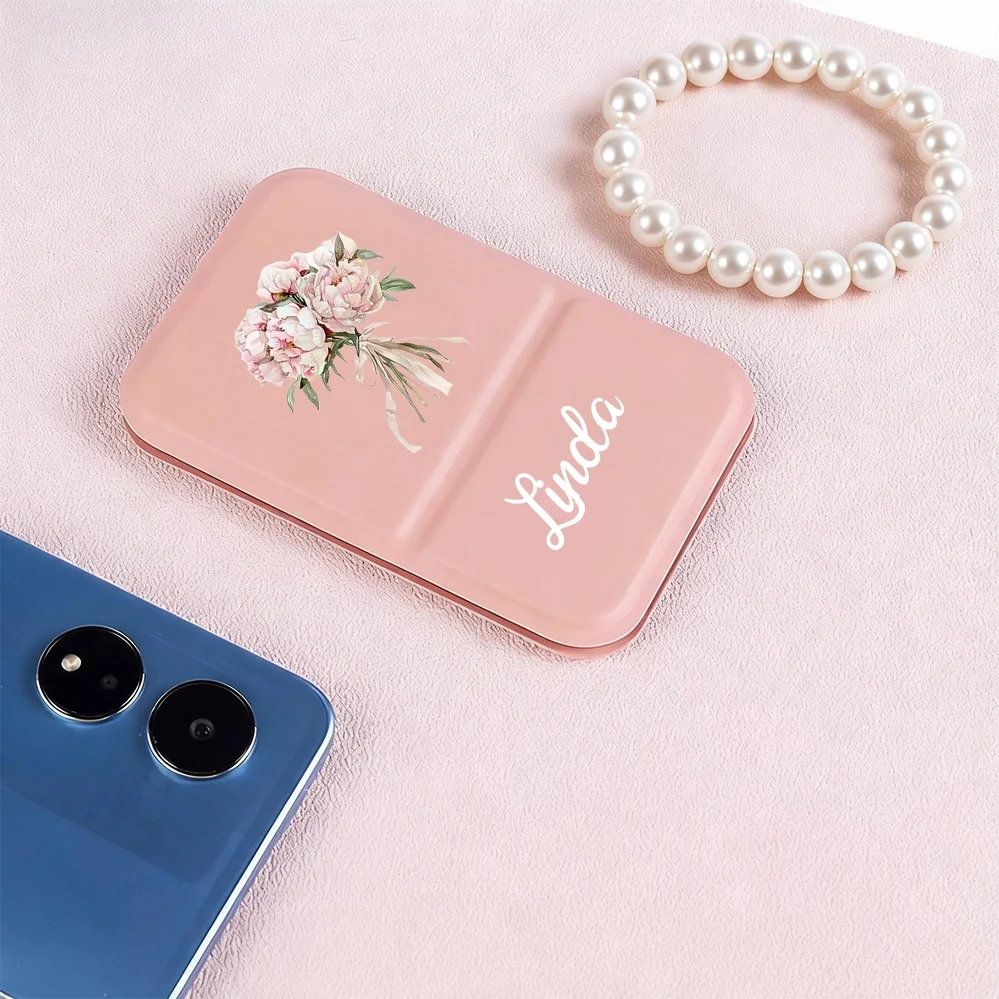 Leather Folding Makeup Mirror with Soft Floral Art, Custom Keepsake, Creative Gift for Beauty Lover - Image 2