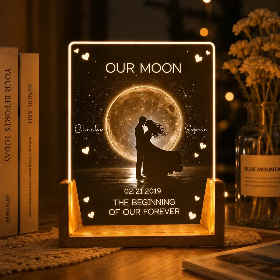 Custom LED Light Frame with Our Moon Quote, Soft Glow Creative Gift for Partner & Anniversary Memory