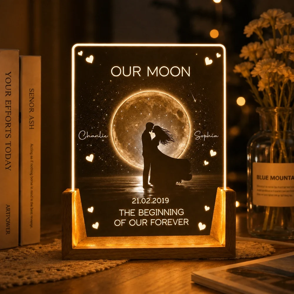 Custom LED Light Frame with Our Moon Quote, Soft Glow Creative Gift for Partner & Anniversary Memory - Image 2