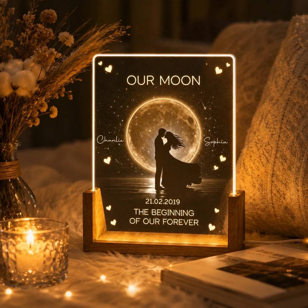 Custom LED Light Frame with Our Moon Quote, Soft Glow Creative Gift for Partner & Anniversary Memory - Image 3