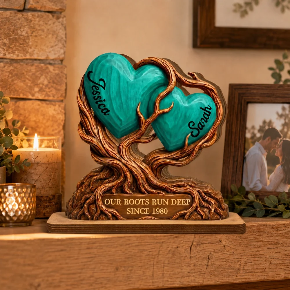 Personalized 2-Layer Wooden Plaque With Heart Tree, Our Roots Run Deep, Unique Gift For Couple - Image 2