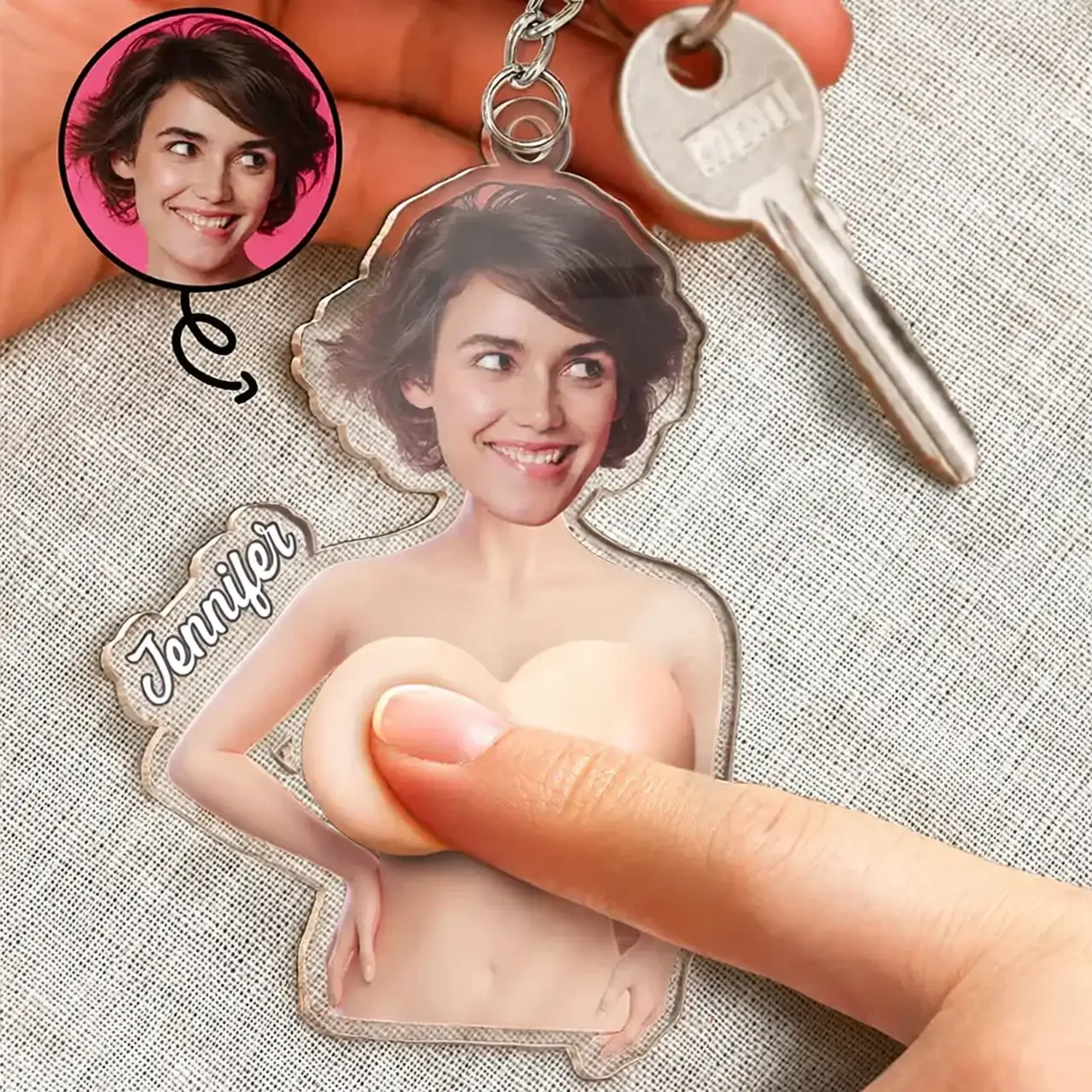 Personalized Photo Keychain, Cheeky Squishy Cutout for Friends, Unique Creative Gift