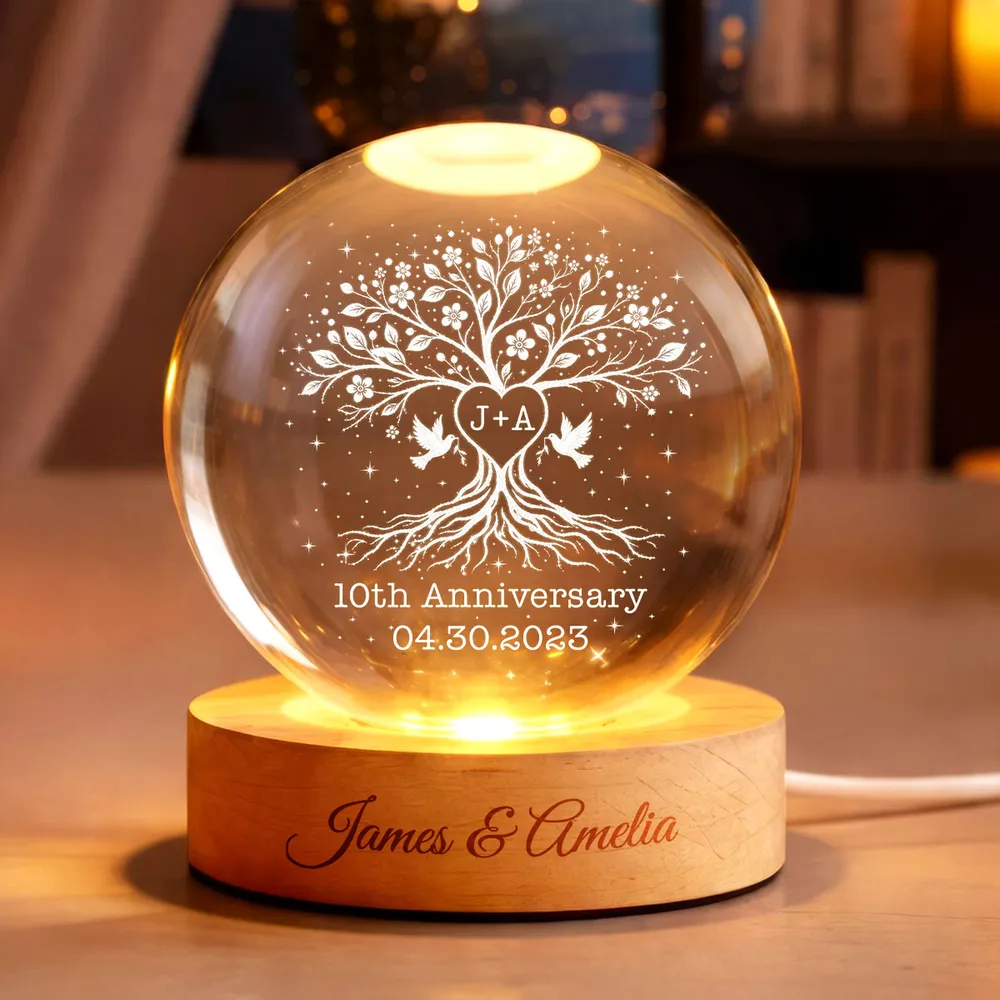 Personalized Globe Lamp, Tree of Life Anniversary Design, Unique Gift for Couple with Warm Bedside Glow - Image 2