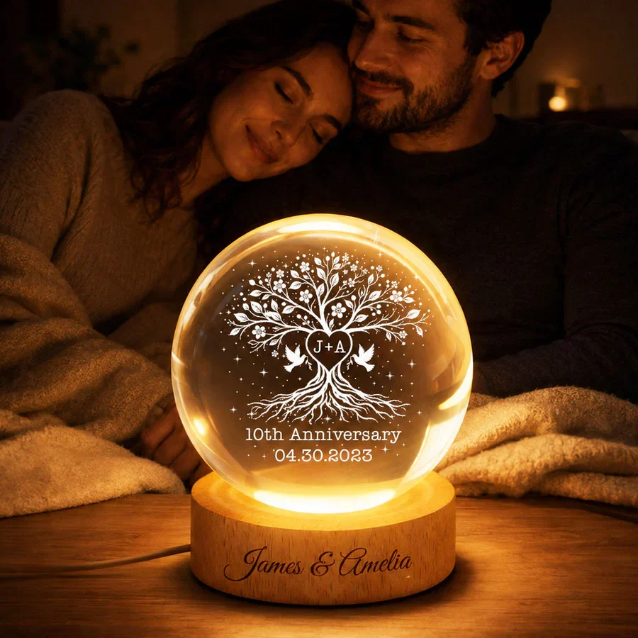 Personalized Globe Lamp, Tree of Life Anniversary Design, Unique Gift for Couple with Warm Bedside Glow - Image 3